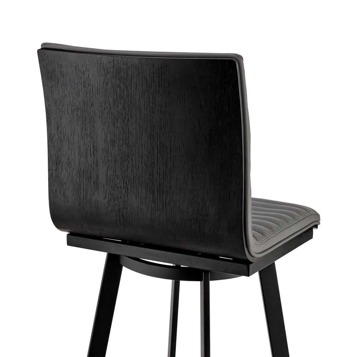 Jermaine 30" Bar Height Swivel Bar Stool in Matt Black Finish with Gray Faux Leather By Armen Living - Image 8