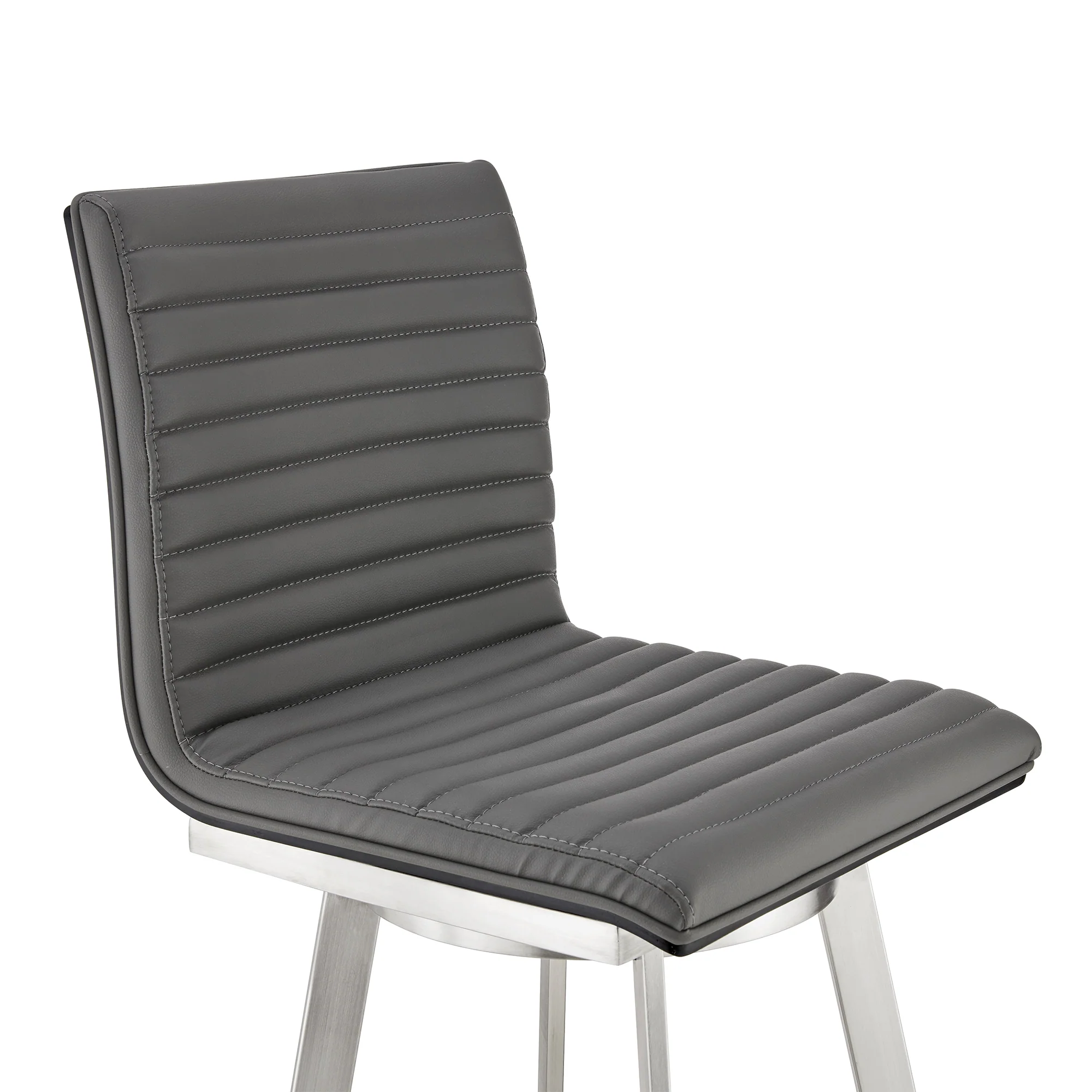 Jermaine 30" Bar Swivel Bar Stool in Brushed Stainless Steel Finish and Gray Faux Leather By Armen Living - Image 7