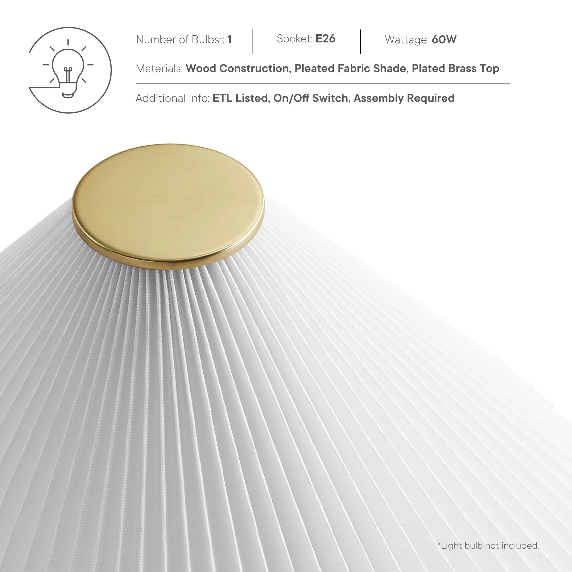 Jessica Wooden Base Table Lamp With Pleated Fabric Shade by Modway - Image 12
