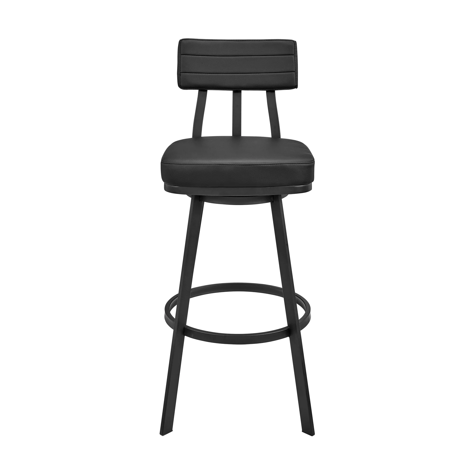 Jinab Swivel Bar Stool in Black Metal with Black Faux Leather By Armen Living - Image 3