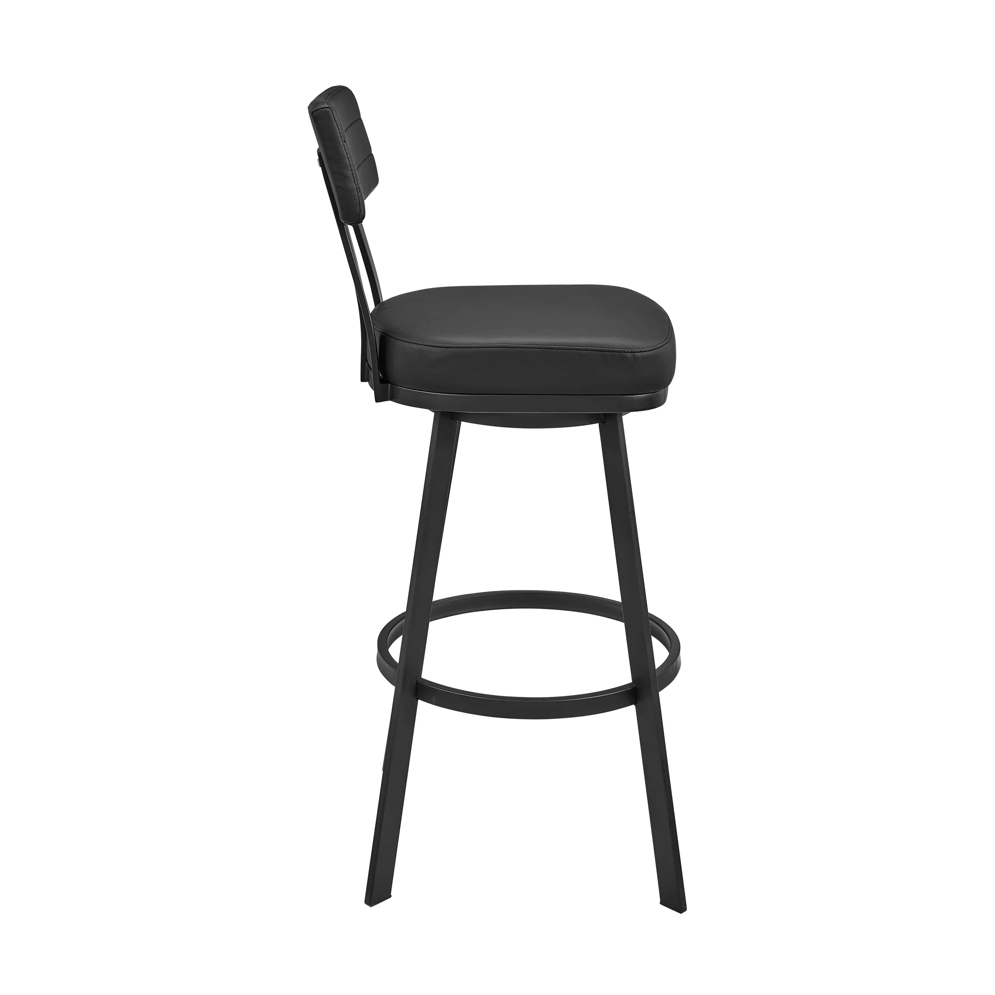 Jinab Swivel Bar Stool in Black Metal with Black Faux Leather By Armen Living - Image 4
