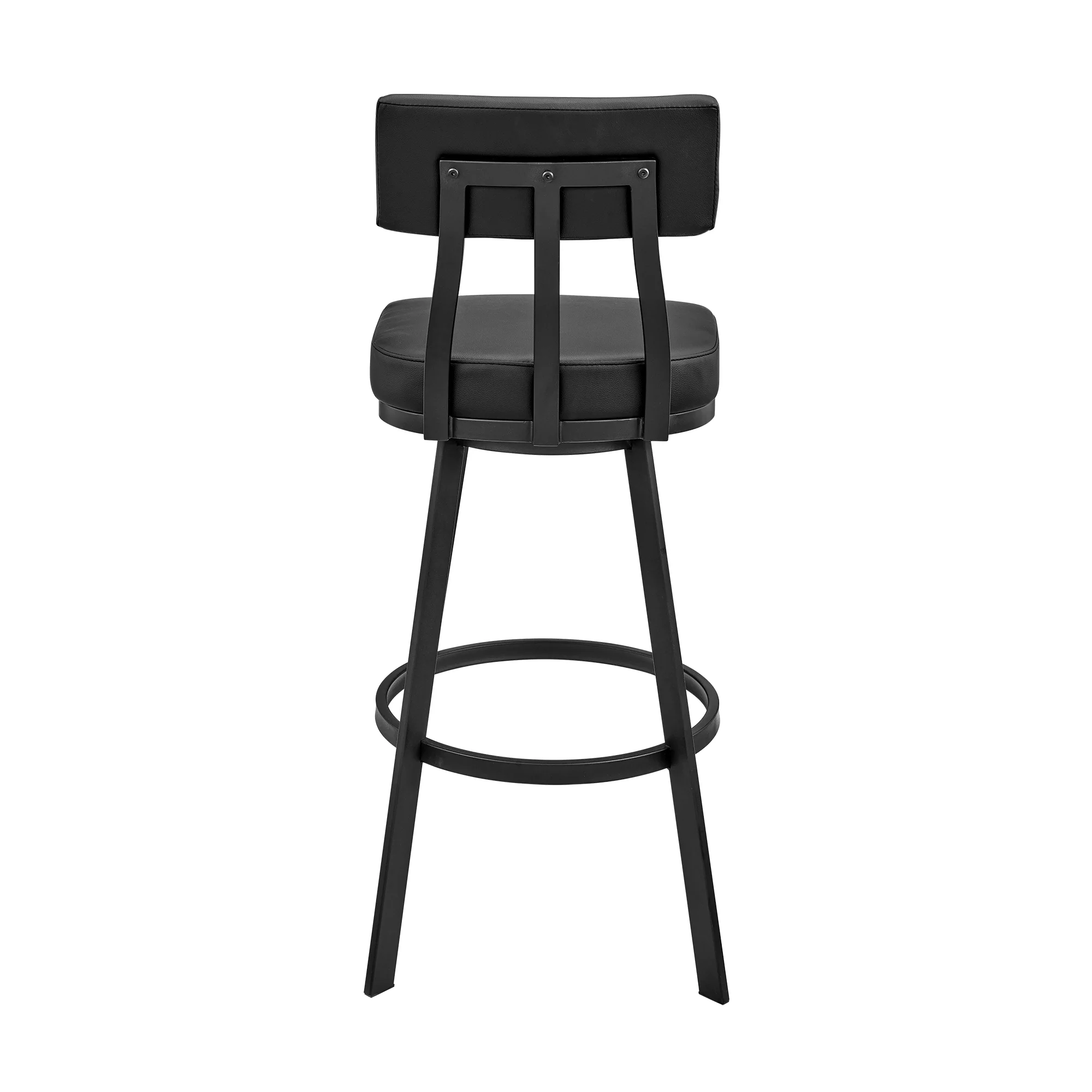 Jinab Swivel Bar Stool in Black Metal with Black Faux Leather By Armen Living - Image 5