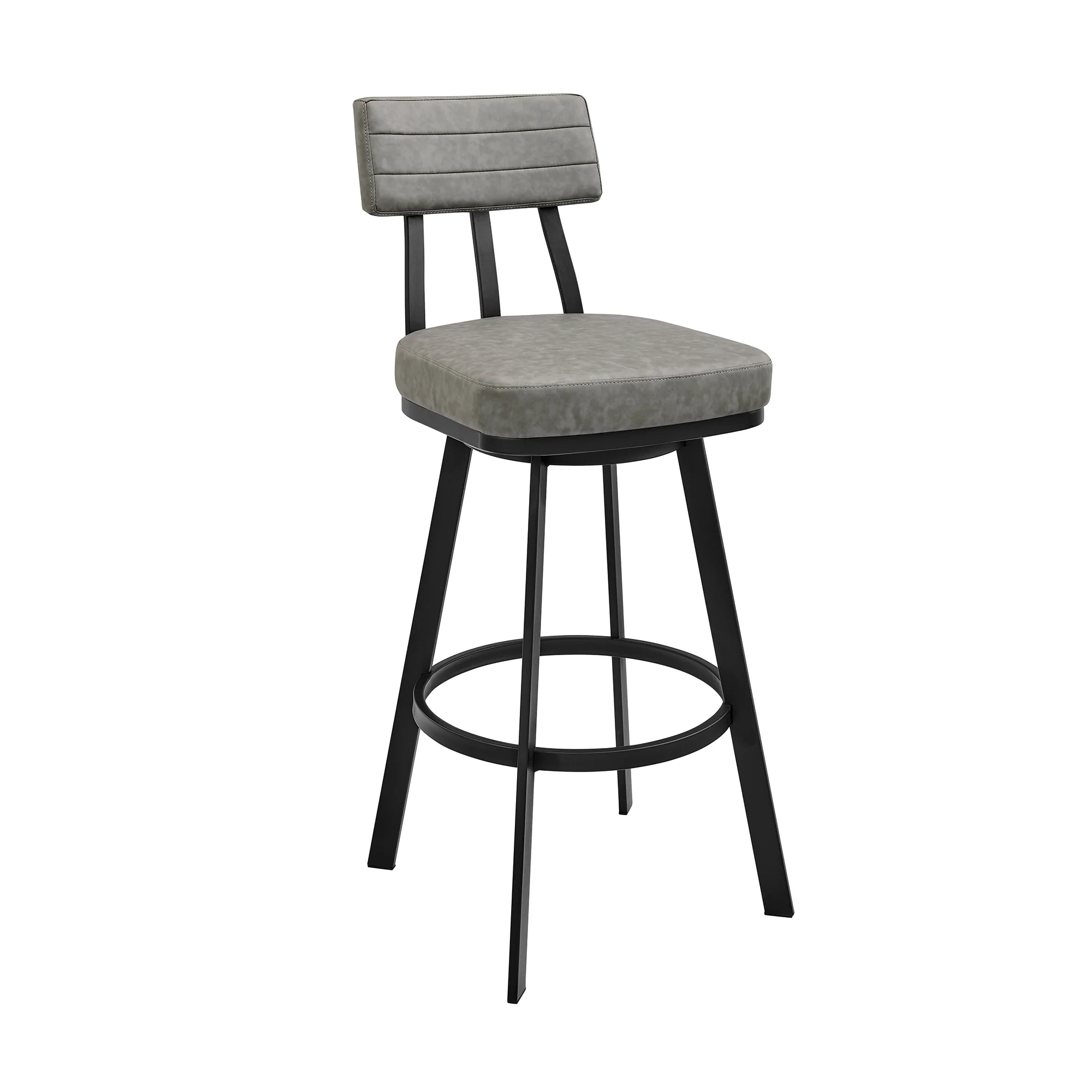 Jinab Swivel Bar Stool in Black Metal with Grey Faux Leather By Armen Living - Image 2