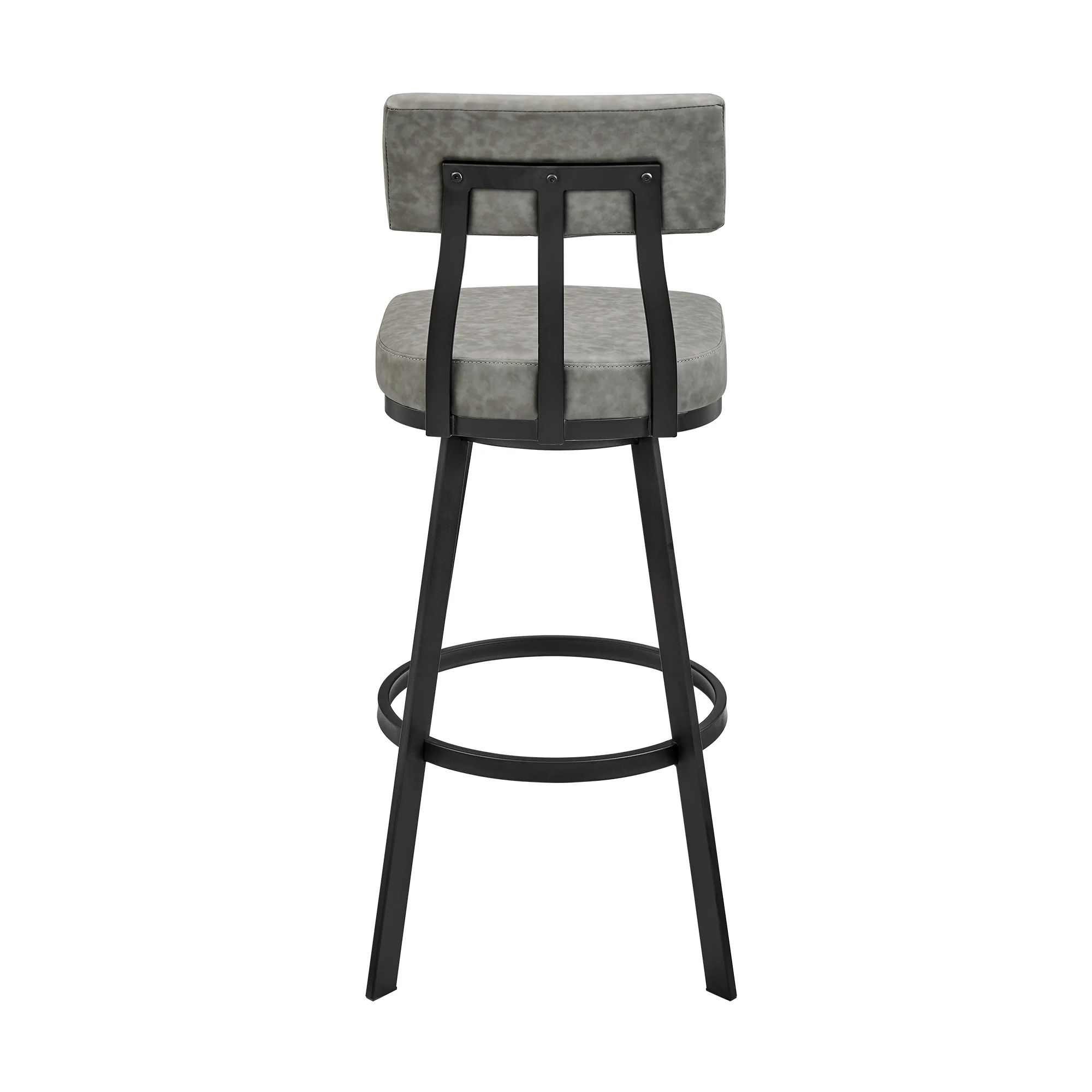 Jinab Swivel Bar Stool in Black Metal with Grey Faux Leather By Armen Living - Image 5