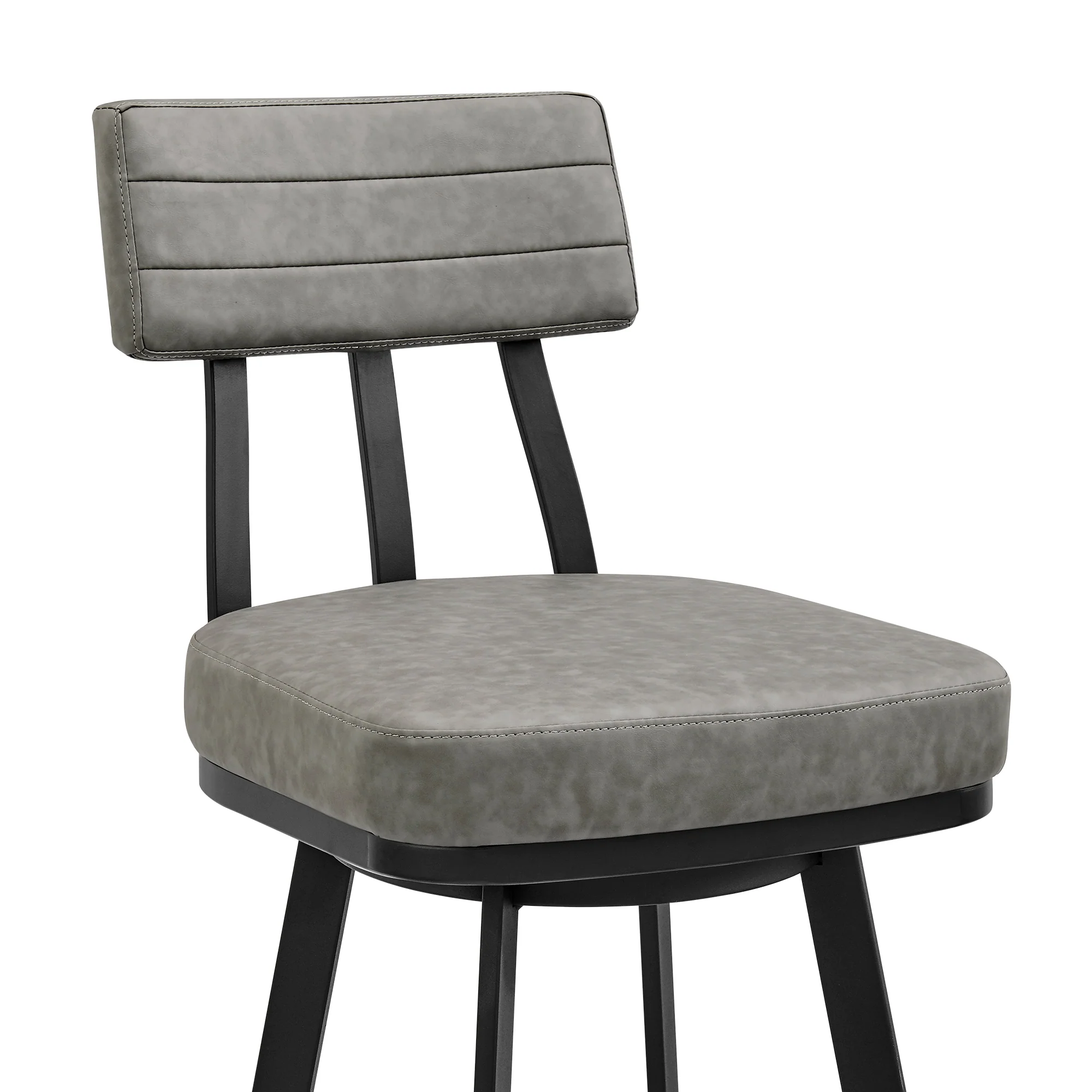Jinab Swivel Bar Stool in Black Metal with Grey Faux Leather By Armen Living - Image 7
