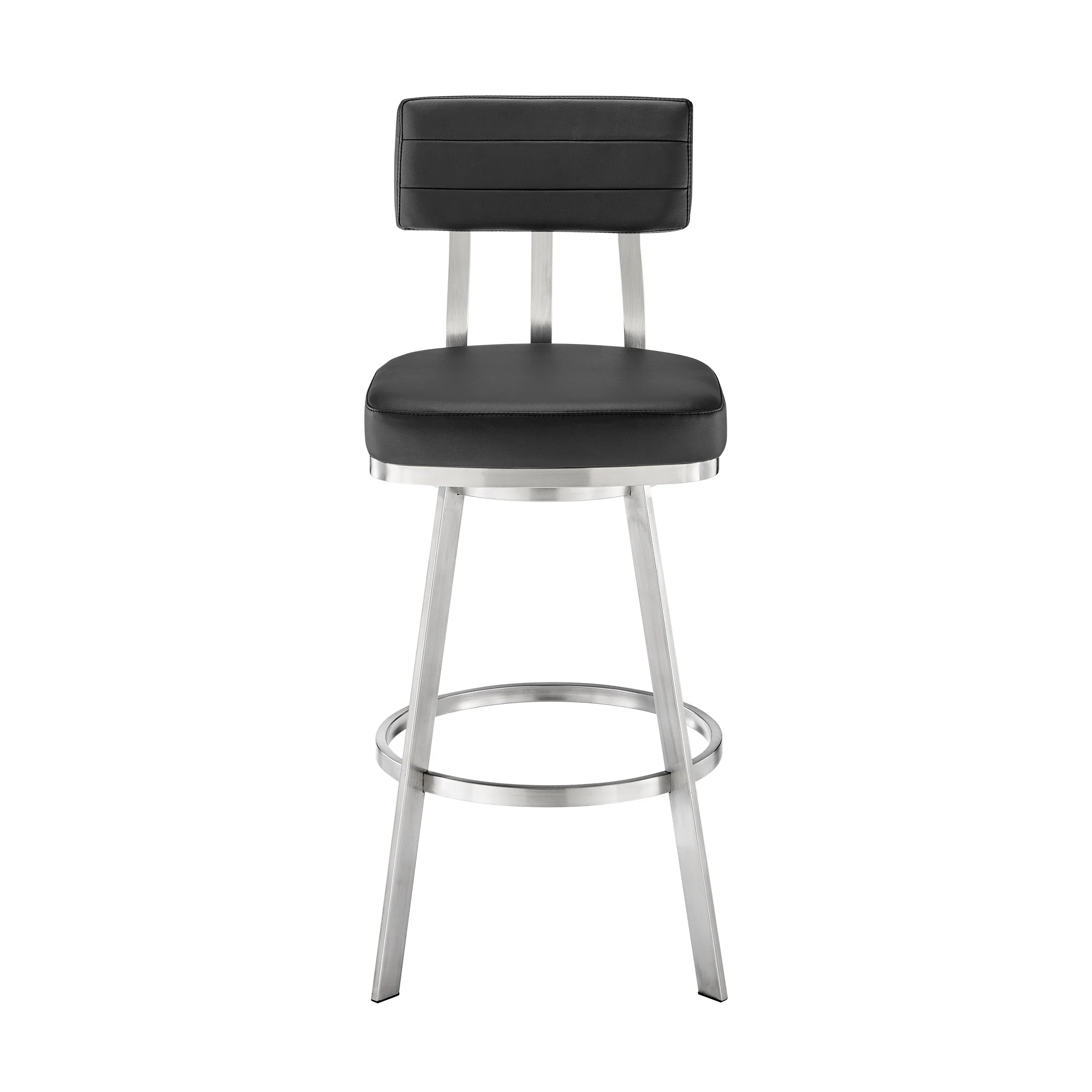 Jinab Swivel Bar Stool in Brushed Stainless Steel with Black Faux Leather By Armen Living - Image 3