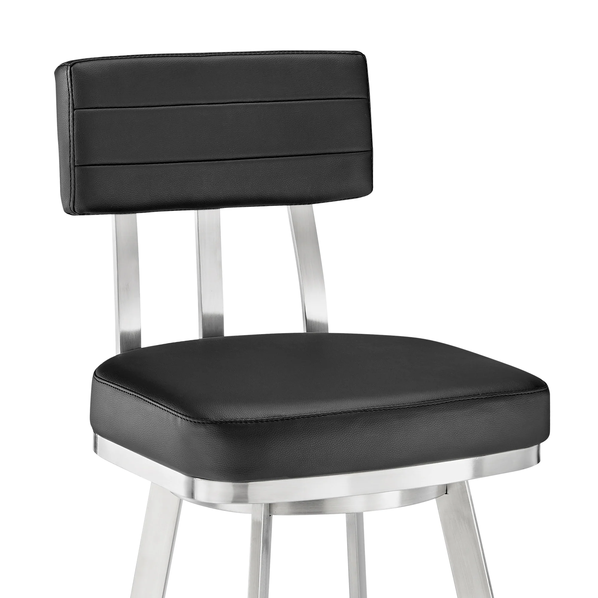 Jinab Swivel Bar Stool in Brushed Stainless Steel with Black Faux Leather By Armen Living - Image 7