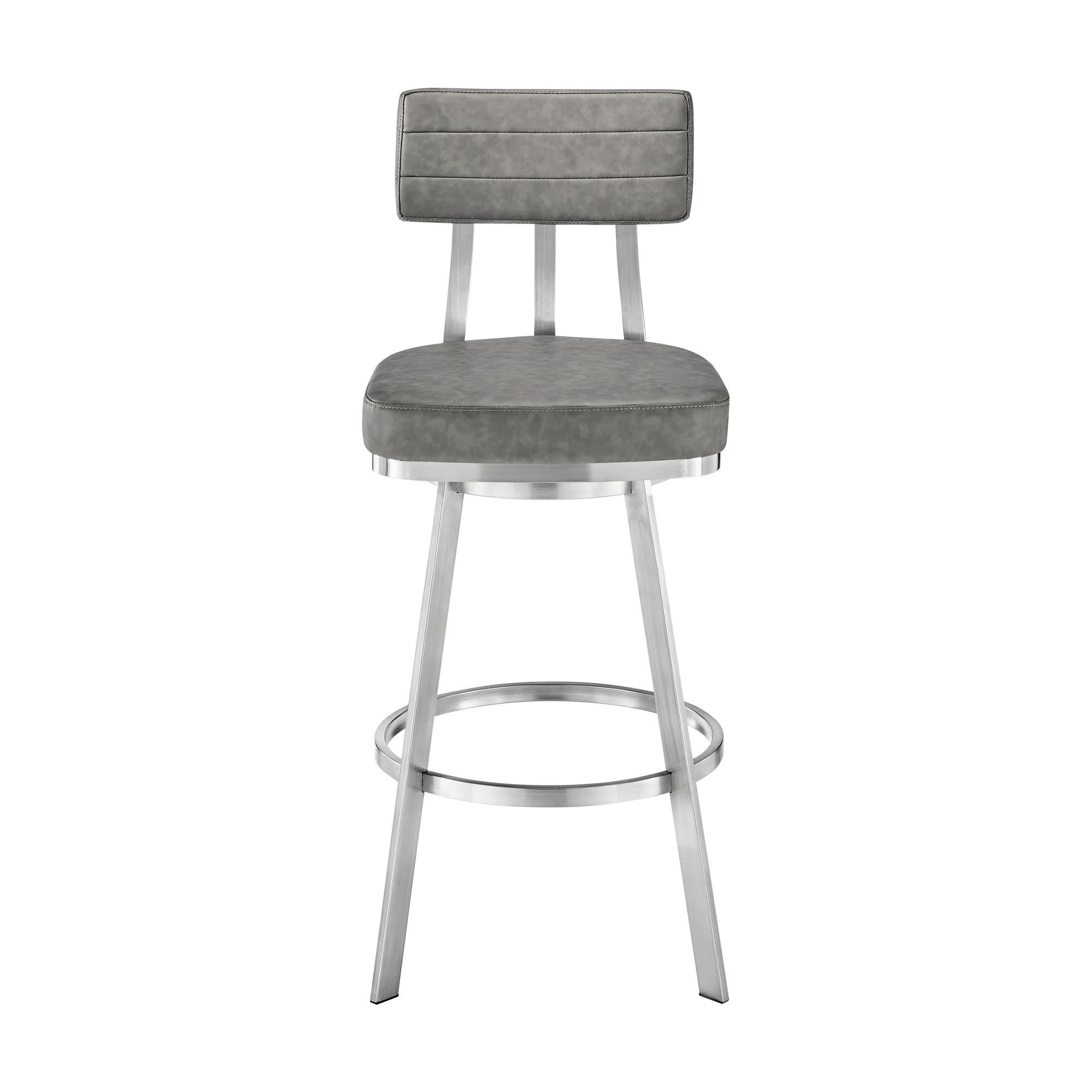 Jinab Swivel Bar Stool in Brushed Stainless Steel with Grey Faux Leather By Armen Living - Image 3