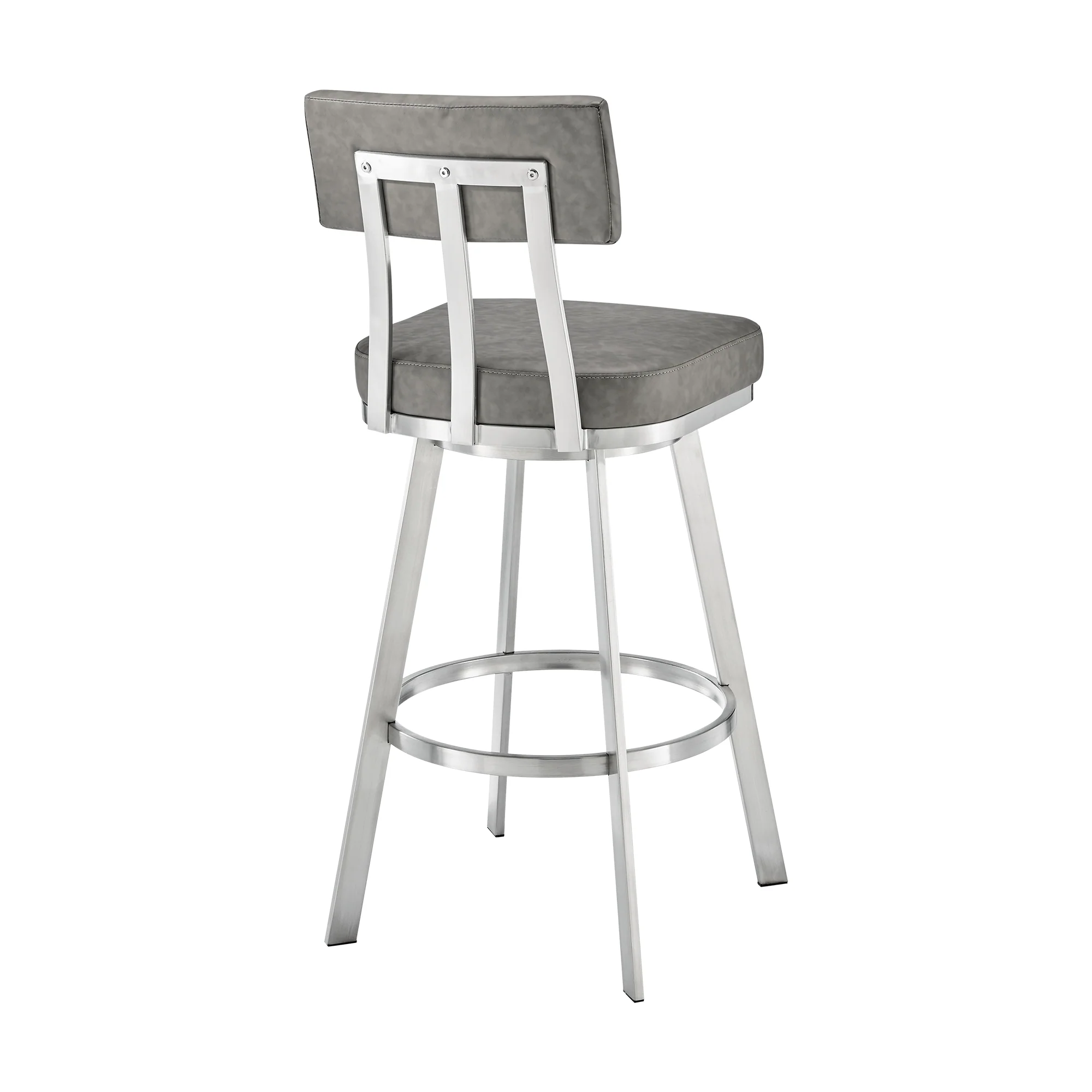 Jinab Swivel Bar Stool in Brushed Stainless Steel with Grey Faux Leather By Armen Living - Image 6