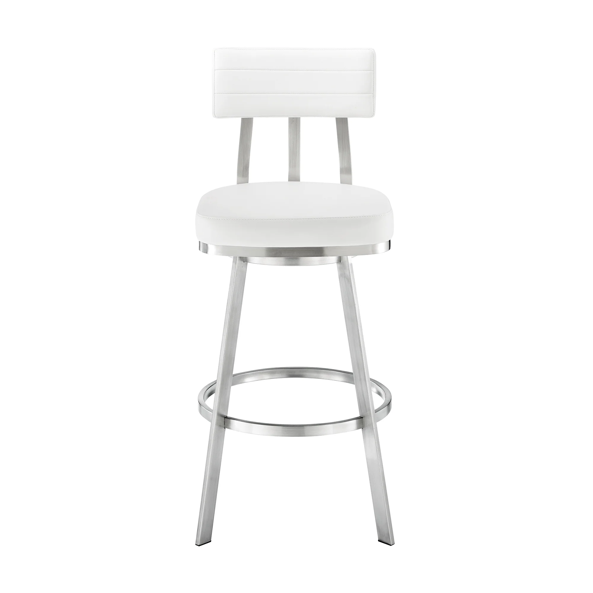 Jinab Swivel Bar Stool in Brushed Stainless Steel with White Faux Leather By Armen Living - Image 3