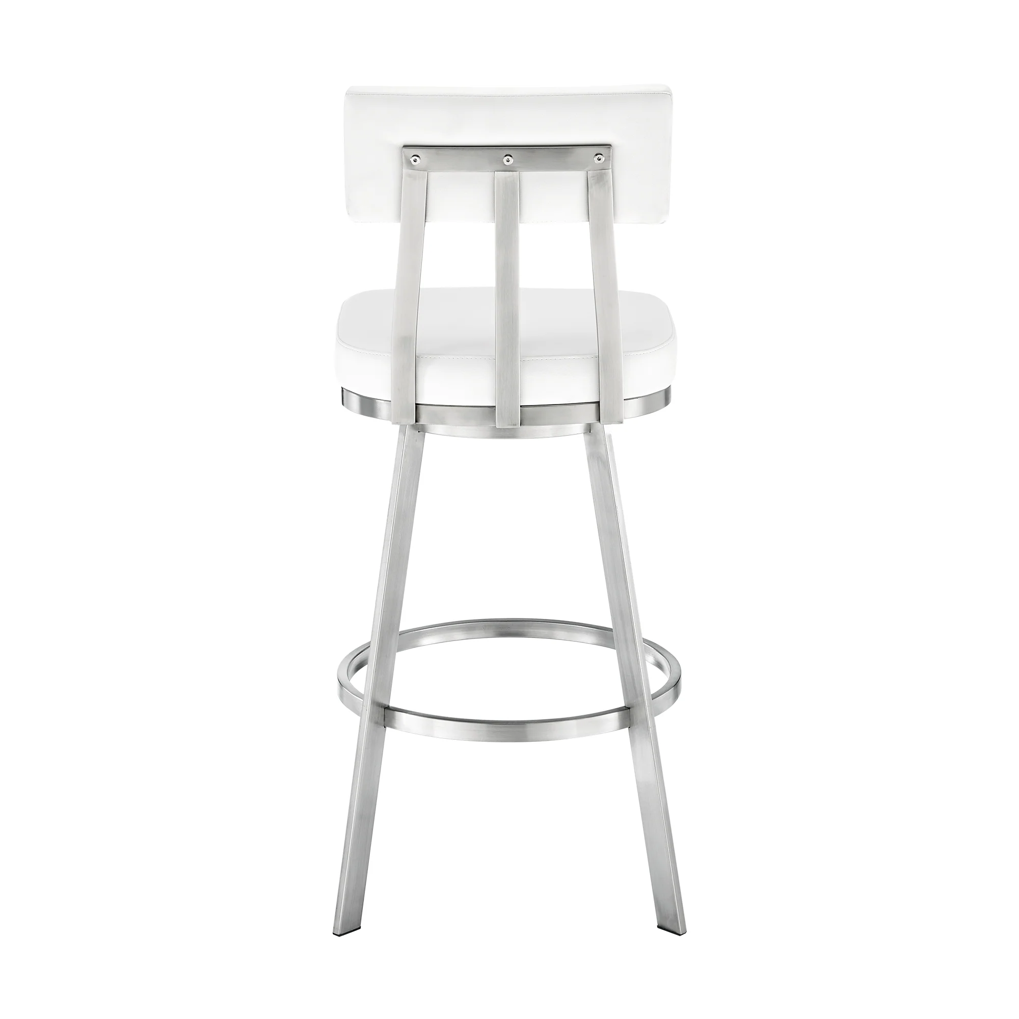 Jinab Swivel Bar Stool in Brushed Stainless Steel with White Faux Leather By Armen Living - Image 5