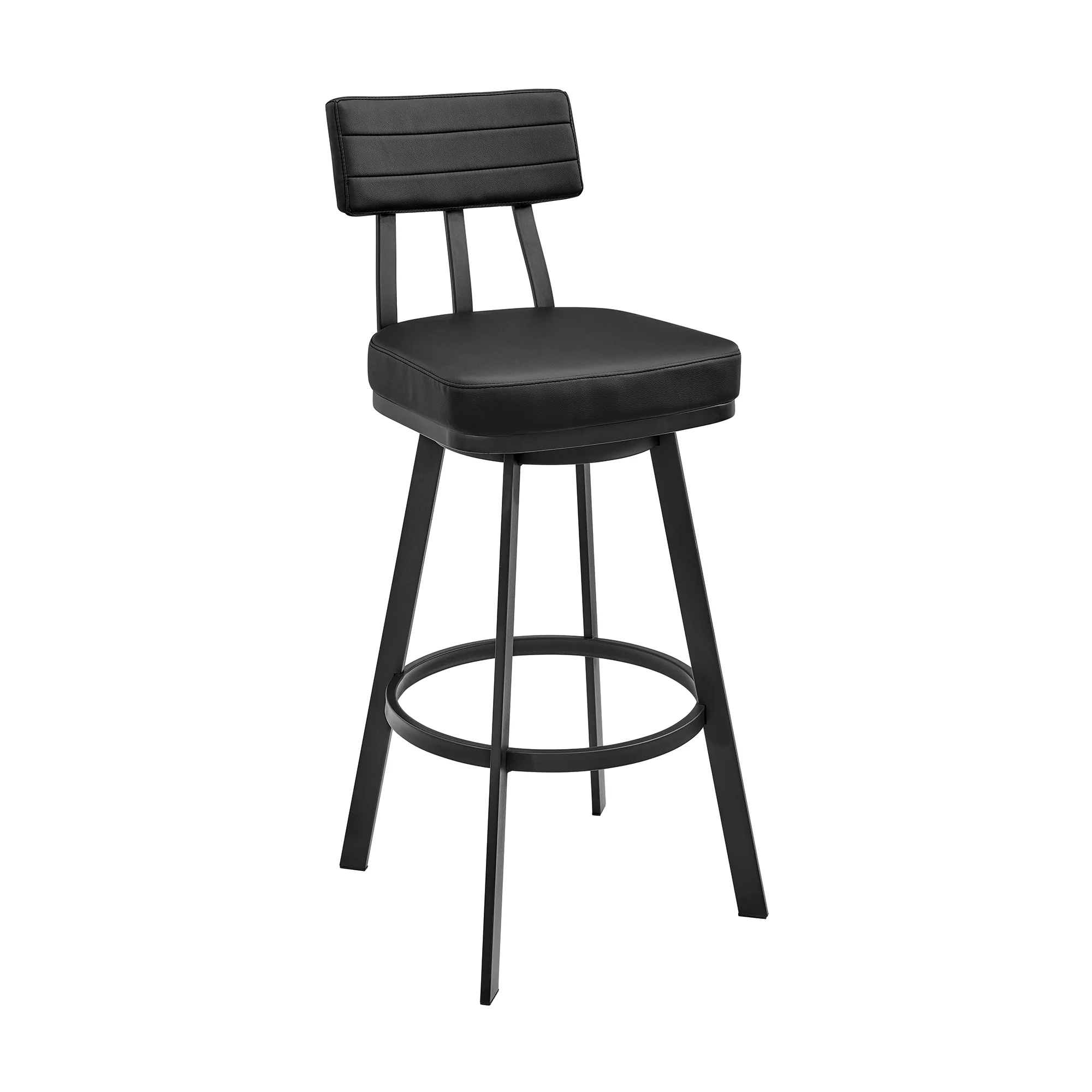 Jinab Swivel Counter Stool in Black Metal with Black Faux Leather By Armen Living - Image 2