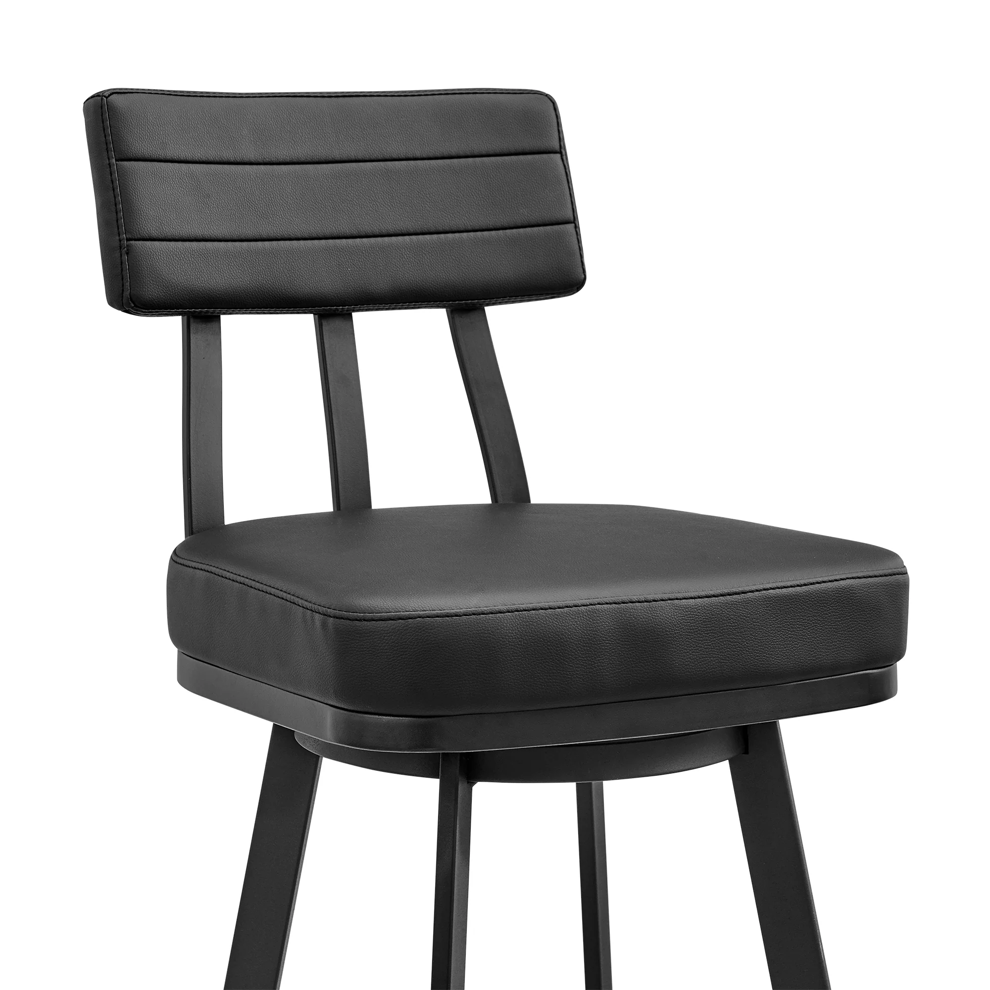 Jinab Swivel Counter Stool in Black Metal with Black Faux Leather By Armen Living - Image 7