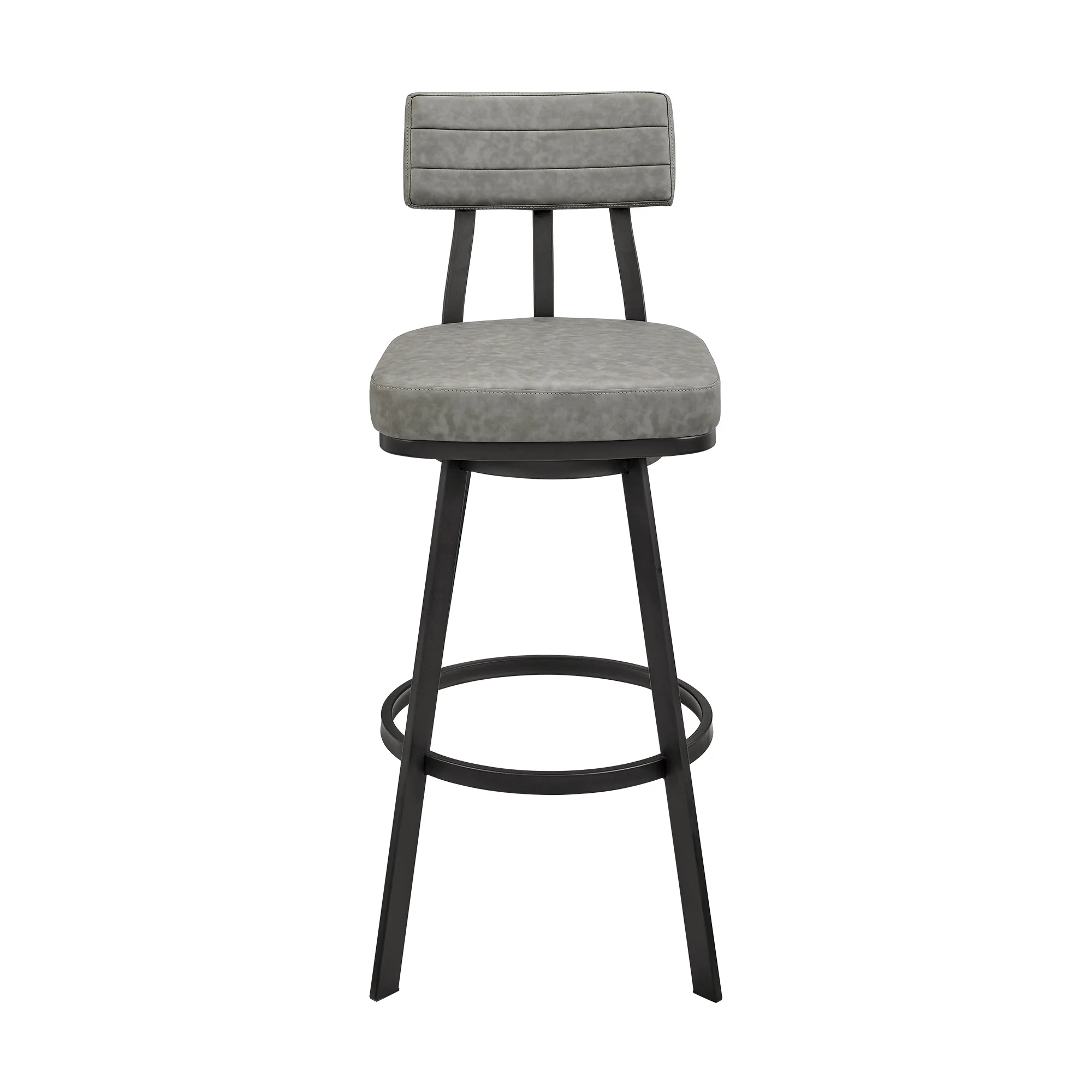 Jinab Swivel Counter Stool in Black Metal with Grey Faux Leather By Armen Living - Image 3
