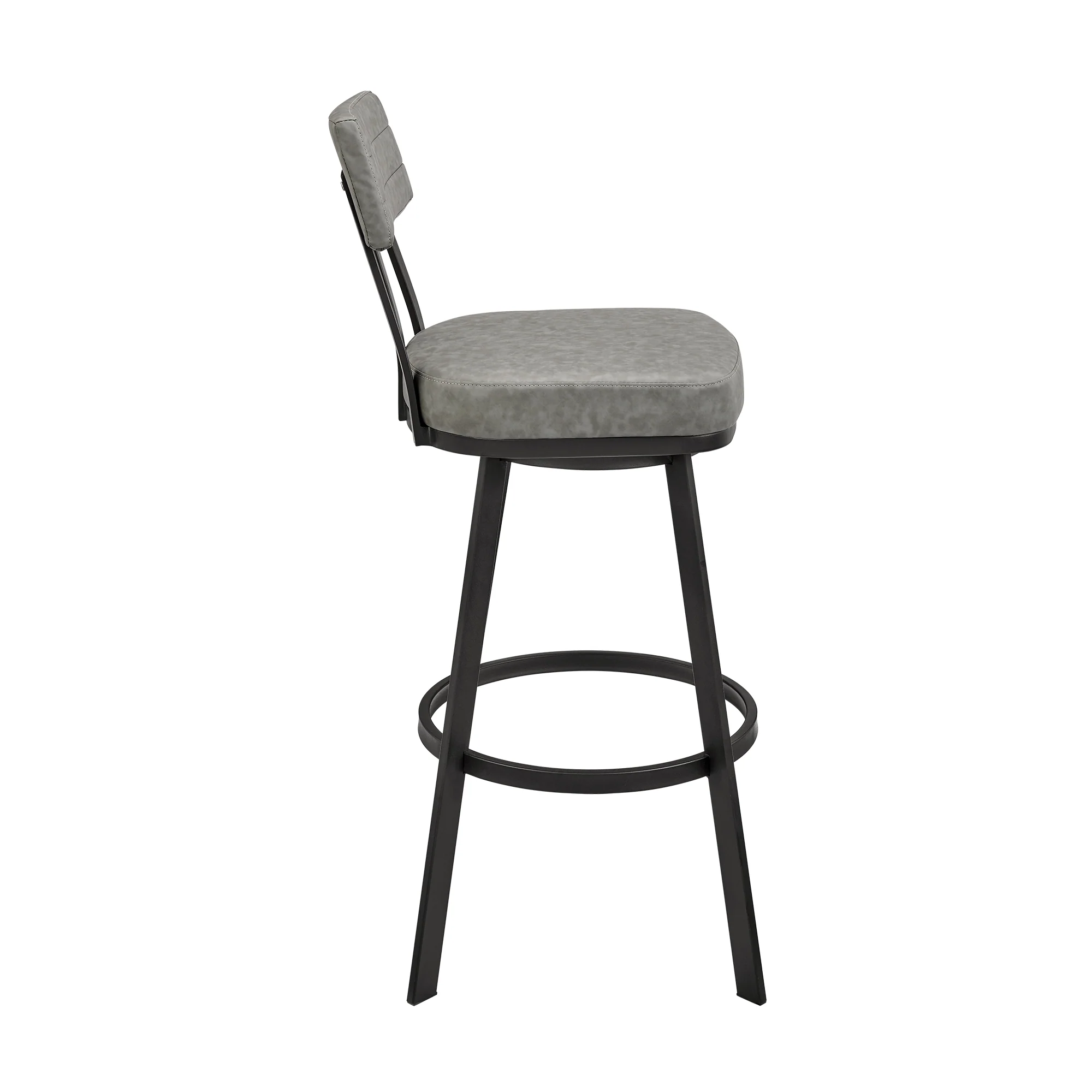 Jinab Swivel Counter Stool in Black Metal with Grey Faux Leather By Armen Living - Image 4