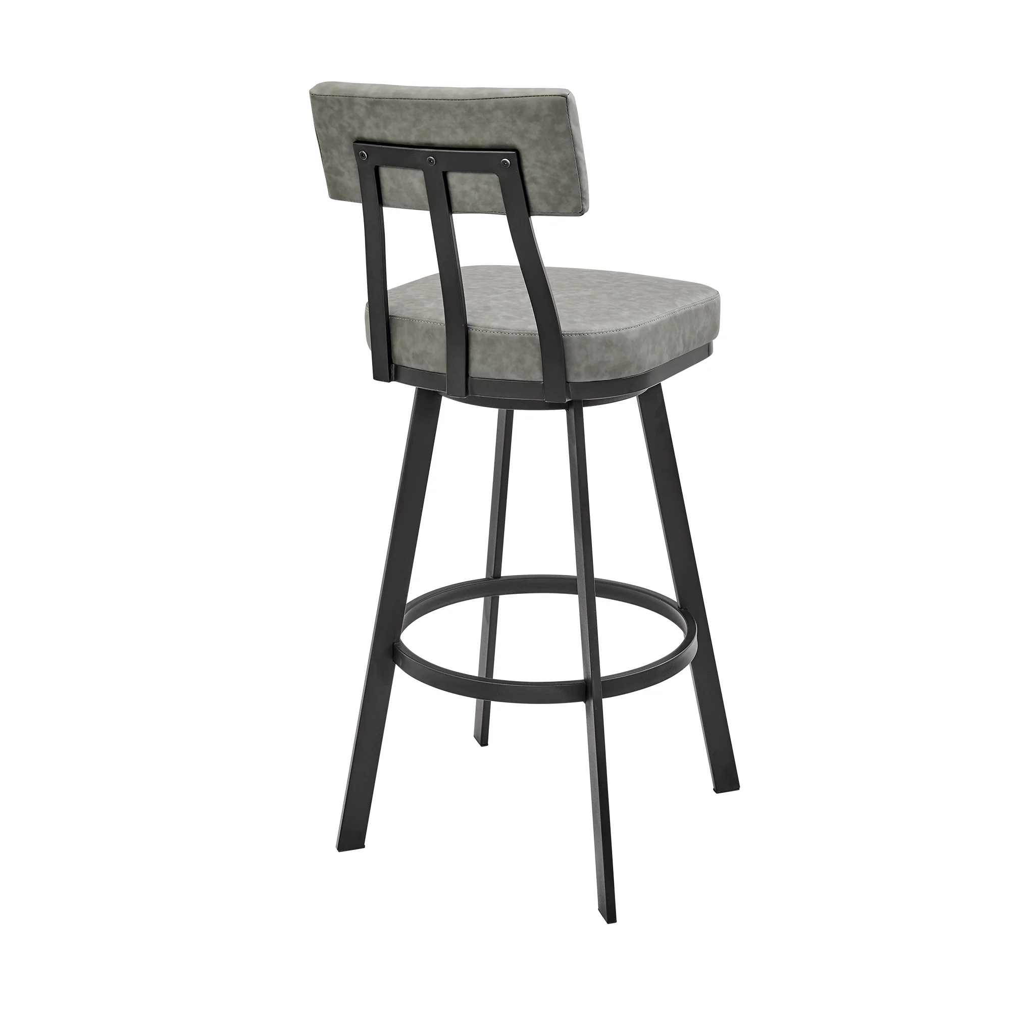 Jinab Swivel Counter Stool in Black Metal with Grey Faux Leather By Armen Living - Image 6