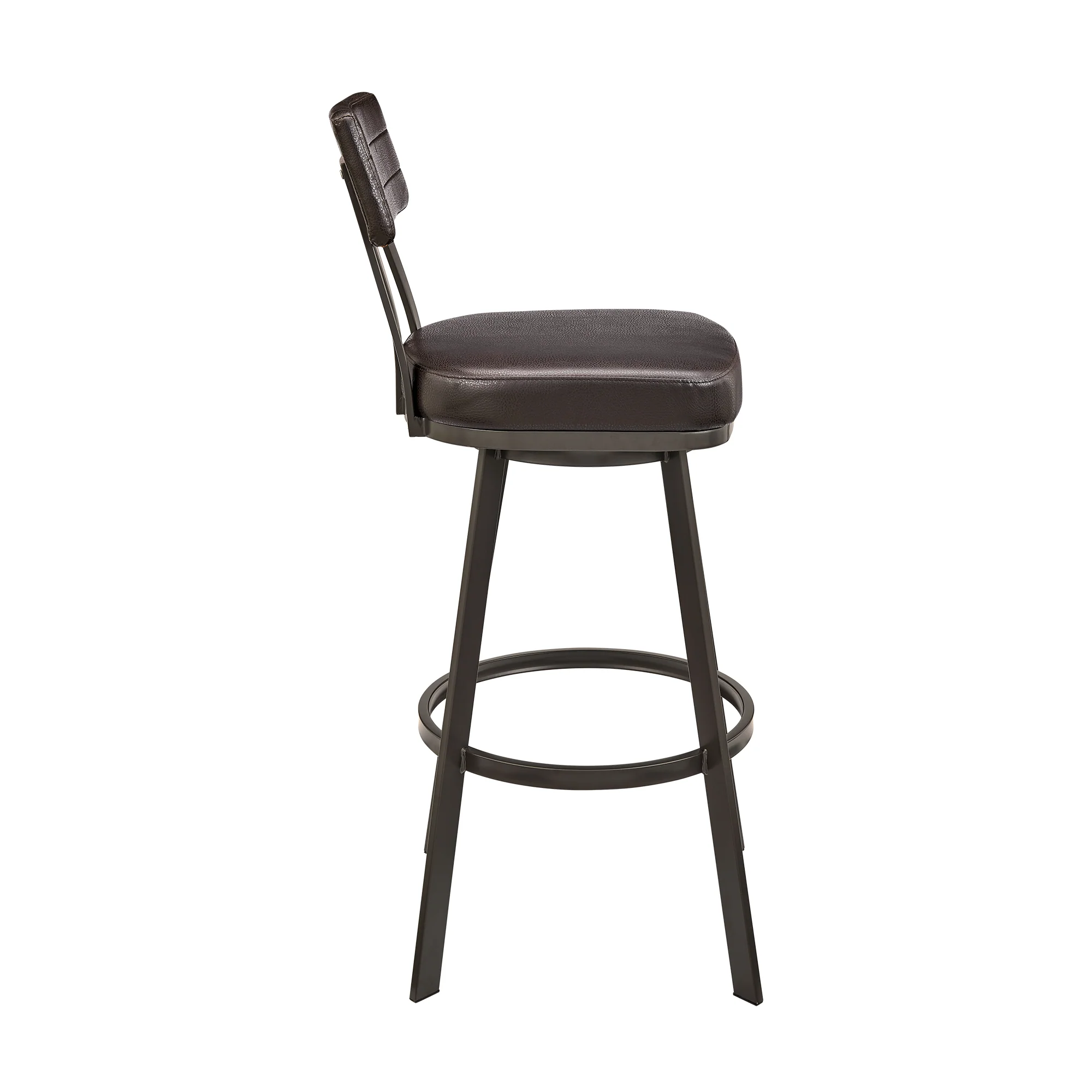 Jinab Swivel Counter Stool in Brown Metal with Brown Faux Leather By Armen Living - Image 4