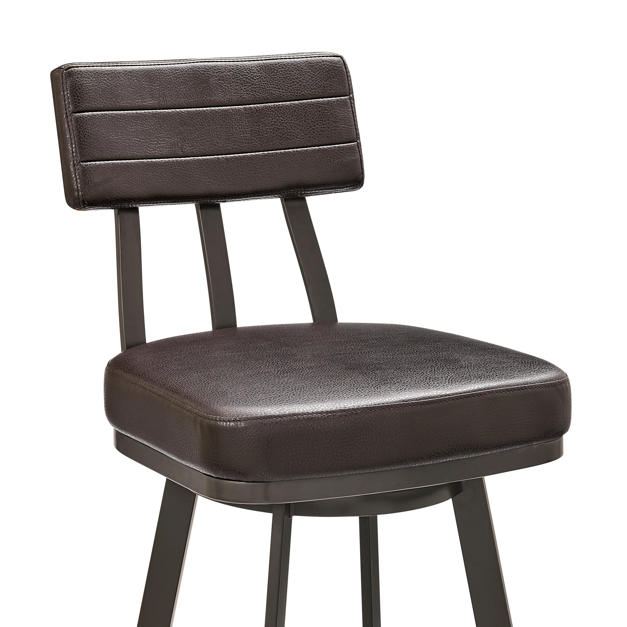 Jinab Swivel Counter Stool in Brown Metal with Brown Faux Leather By Armen Living - Image 7