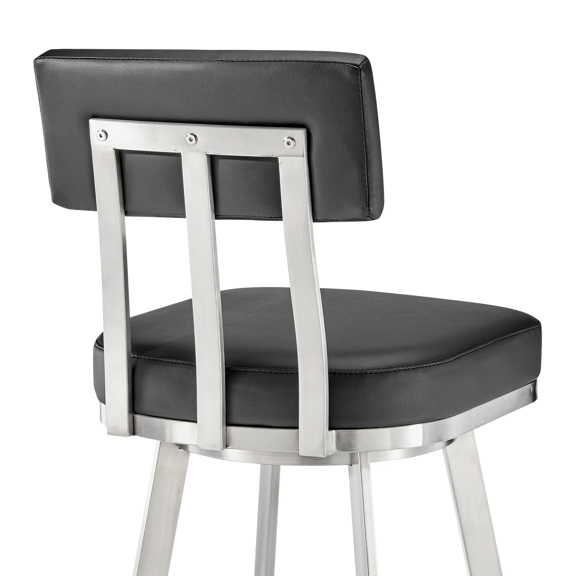 Jinab Swivel Counter Stool in Brushed Stainless Steel with Black Faux Leather By Armen Living - Image 10