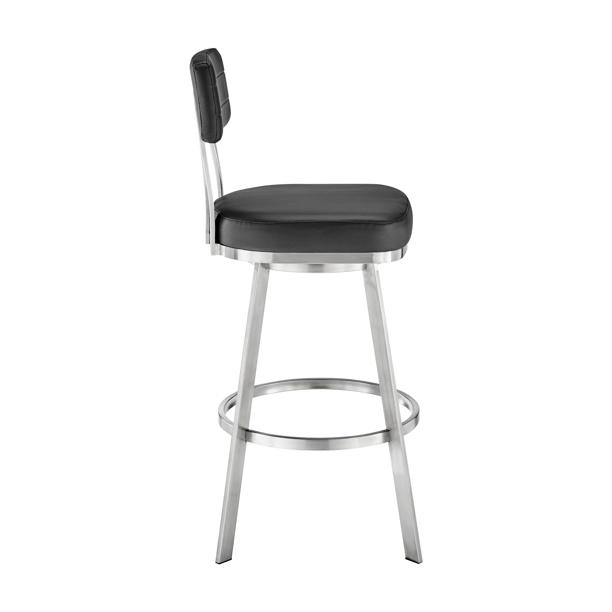 Jinab Swivel Counter Stool in Brushed Stainless Steel with Black Faux Leather By Armen Living - Image 4