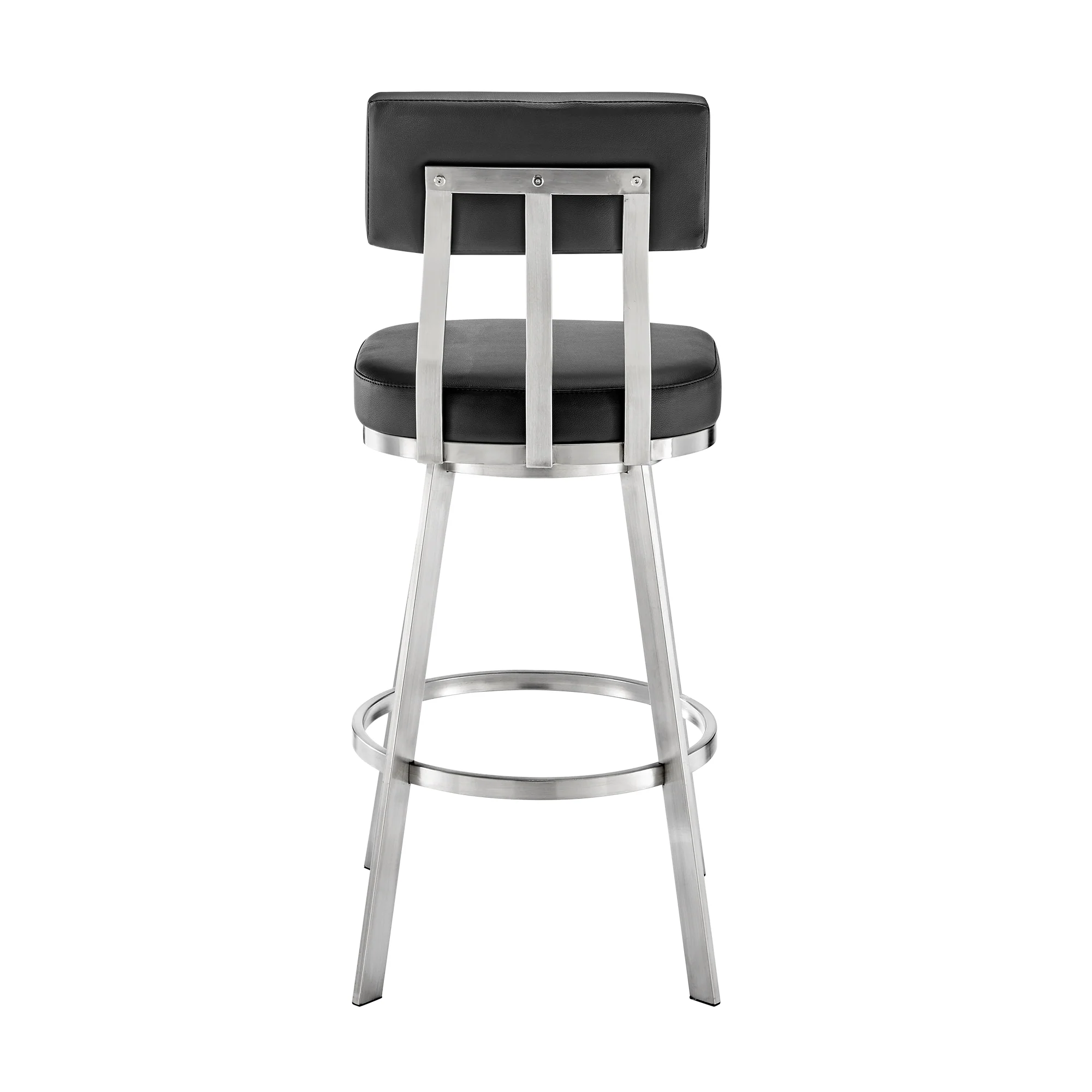 Jinab Swivel Counter Stool in Brushed Stainless Steel with Black Faux Leather By Armen Living - Image 5