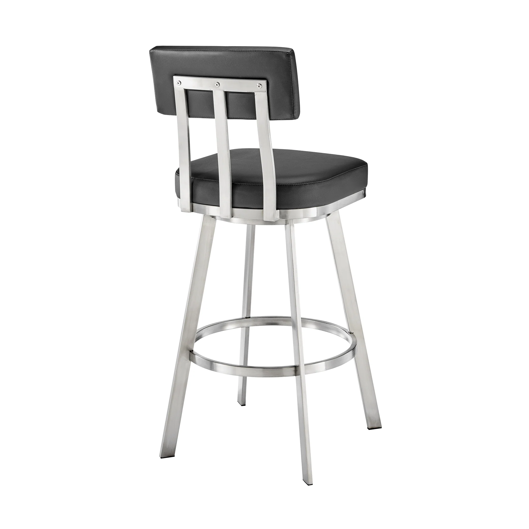 Jinab Swivel Counter Stool in Brushed Stainless Steel with Black Faux Leather By Armen Living - Image 6