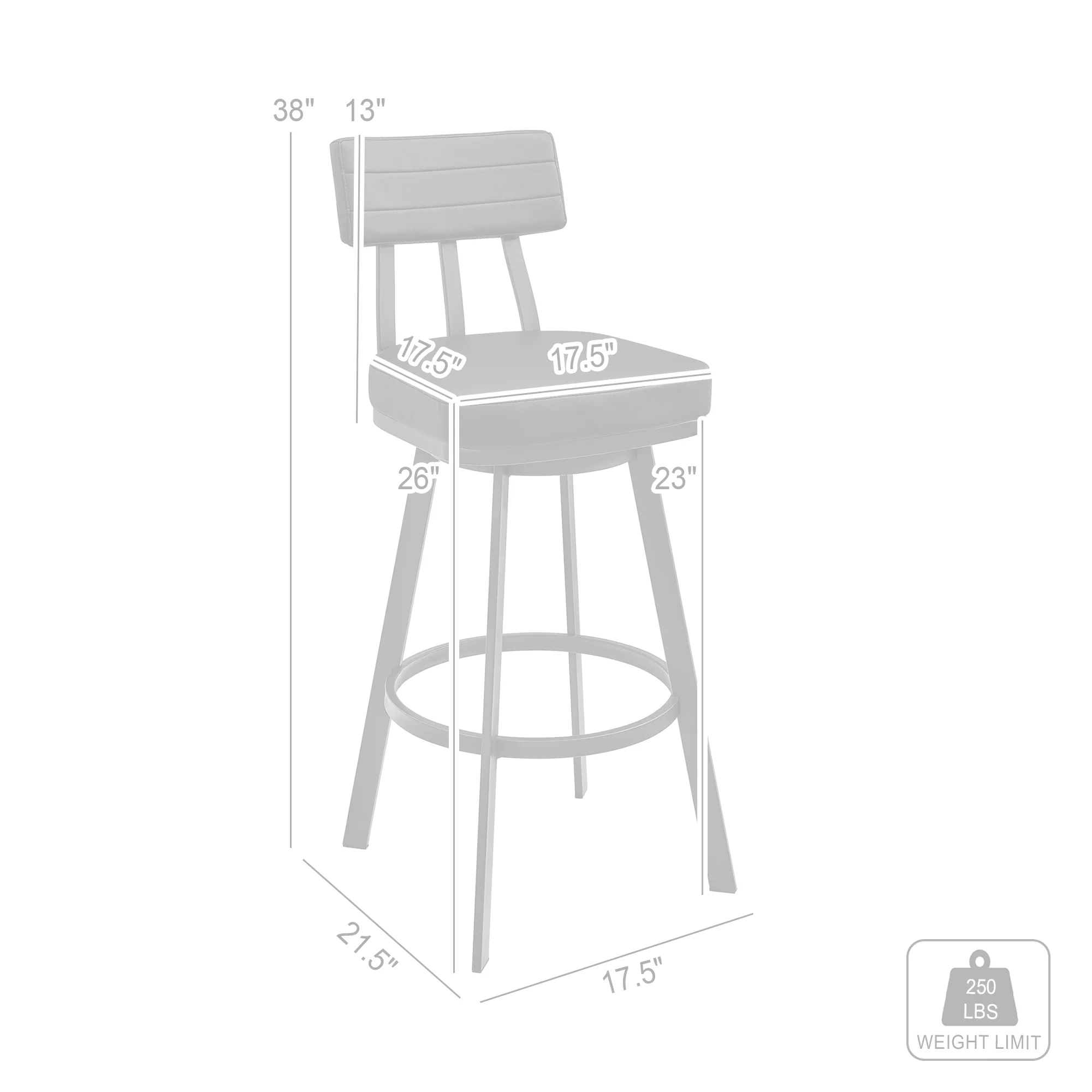 Jinab Swivel Counter Stool in Brushed Stainless Steel with Black Faux Leather By Armen Living - Image 9