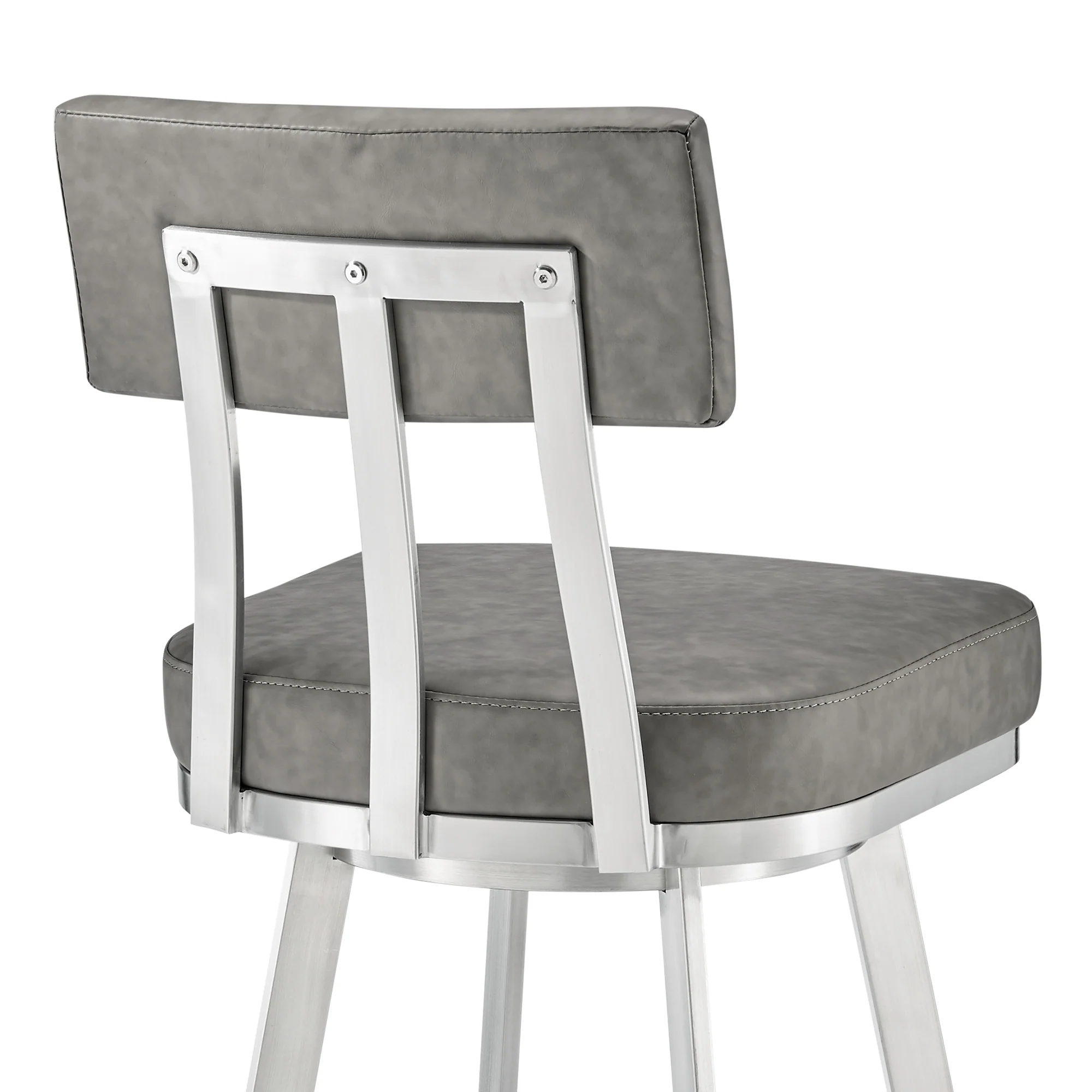 Jinab Swivel Counter Stool in Brushed Stainless Steel with Grey Faux Leather By Armen Living - Image 10