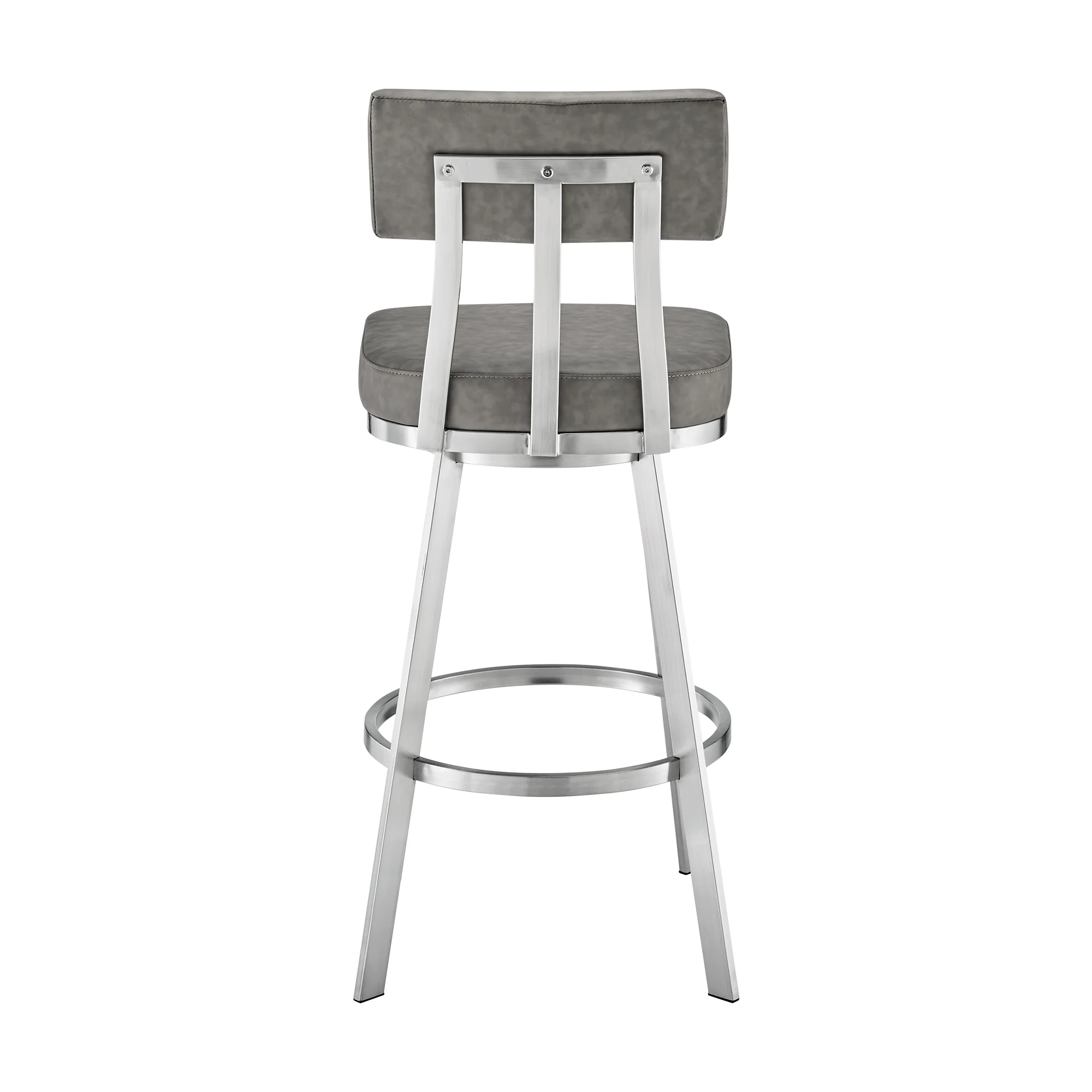 Jinab Swivel Counter Stool in Brushed Stainless Steel with Grey Faux Leather By Armen Living - Image 5