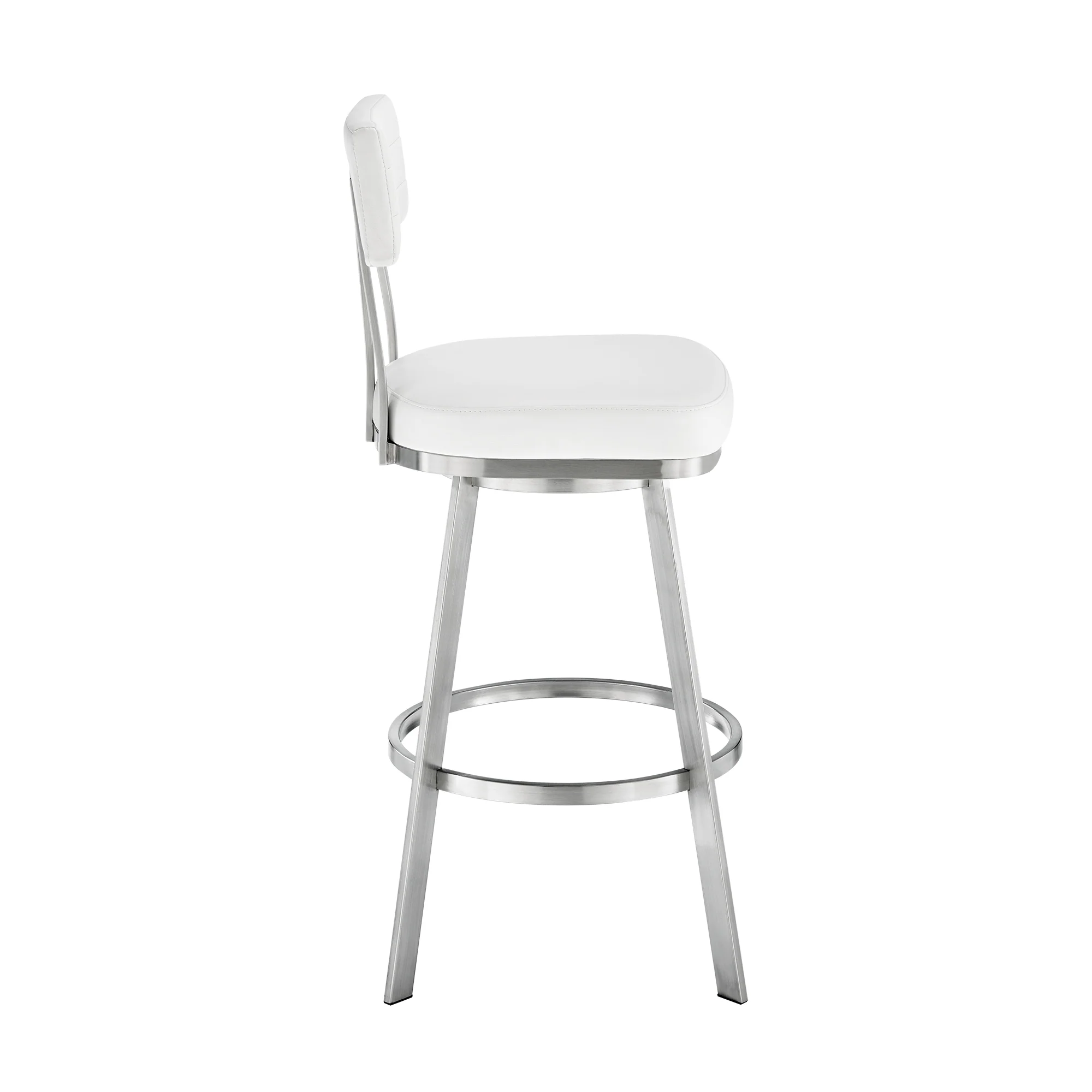 Jinab Swivel Counter Stool in Brushed Stainless Steel with White Faux Leather  By Armen Living - Image 4