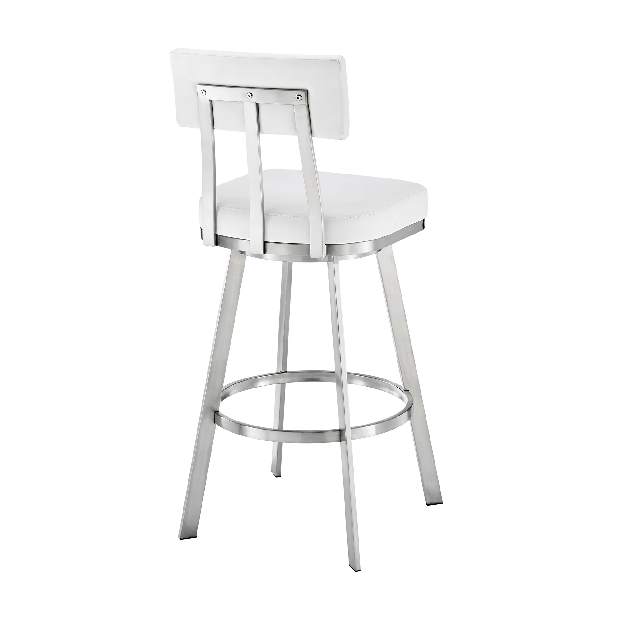 Jinab Swivel Counter Stool in Brushed Stainless Steel with White Faux Leather  By Armen Living - Image 6