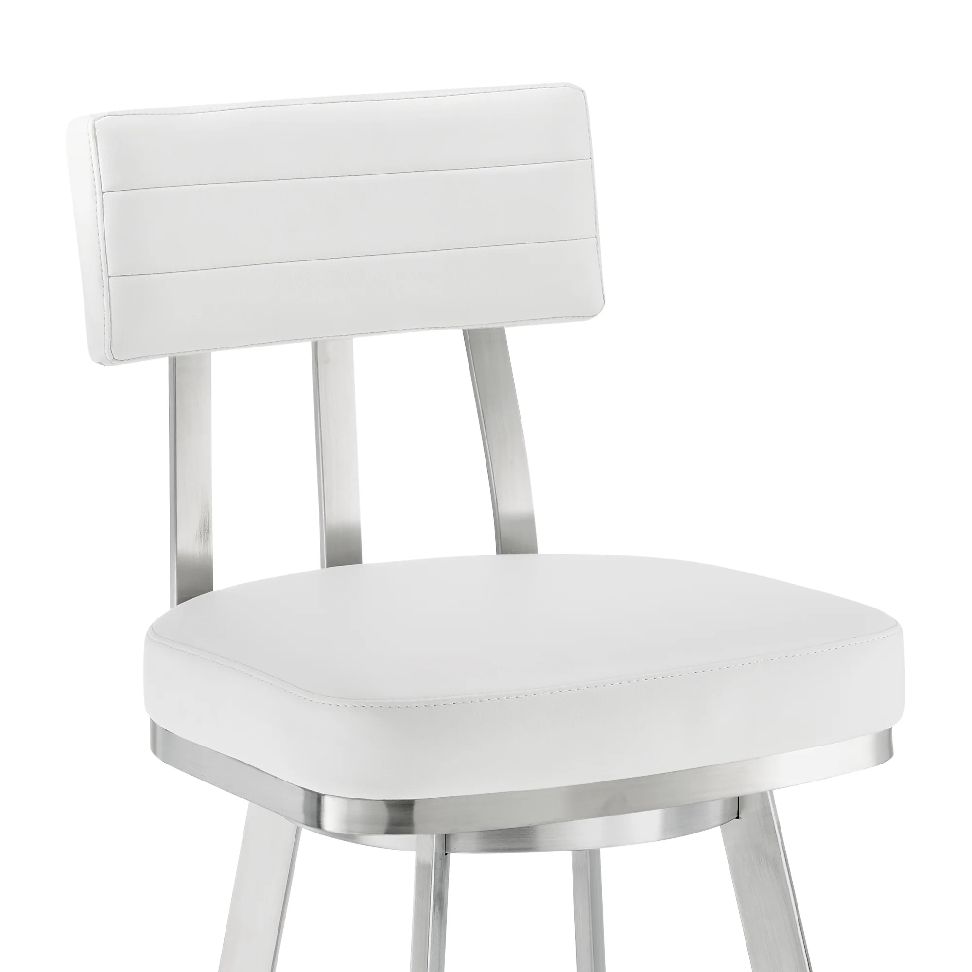 Jinab Swivel Counter Stool in Brushed Stainless Steel with White Faux Leather  By Armen Living - Image 7