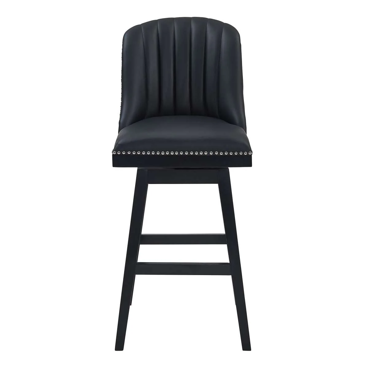 Journey 26" Counter Height Swivel Black Faux Leather and Black Wood Bar Stool By Armen Living - Image 2