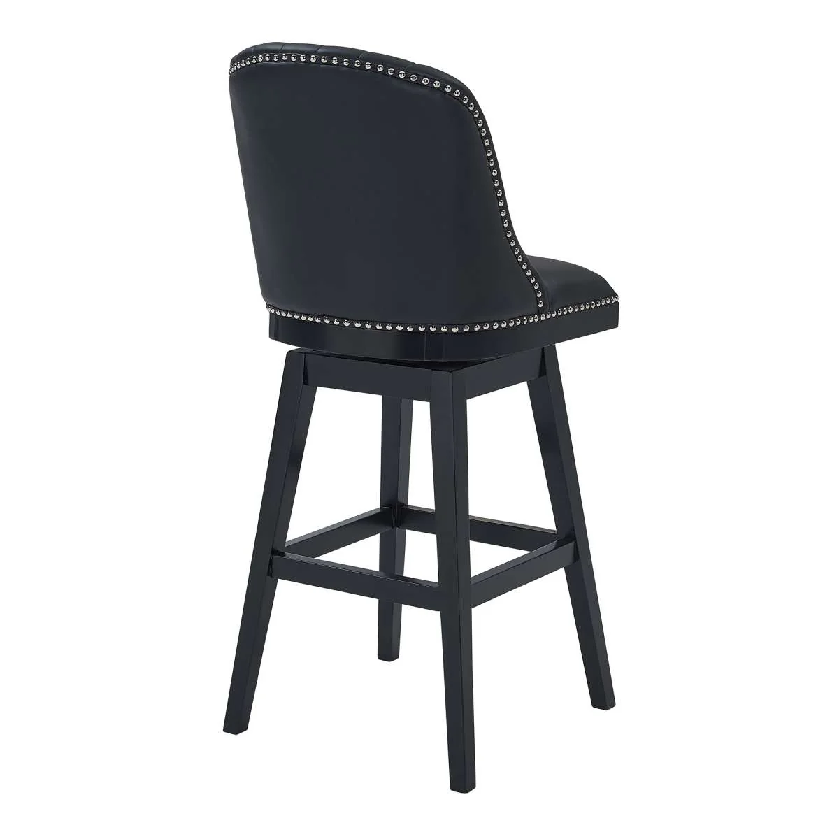 Journey 26" Counter Height Swivel Black Faux Leather and Black Wood Bar Stool By Armen Living - Image 3