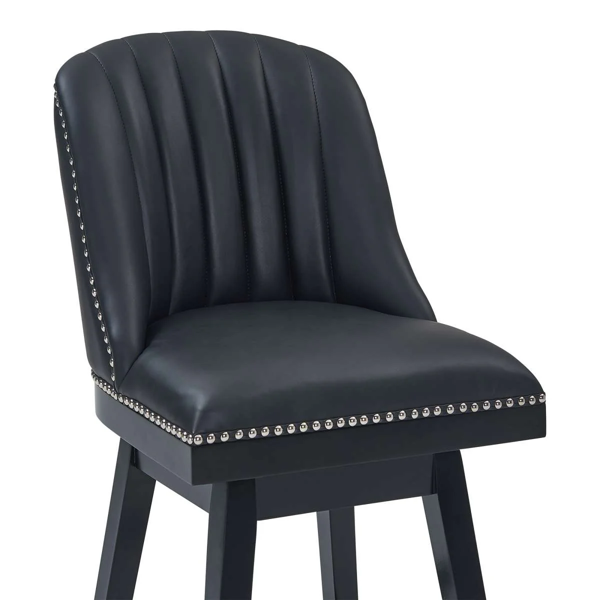 Journey 26" Counter Height Swivel Black Faux Leather and Black Wood Bar Stool By Armen Living - Image 4