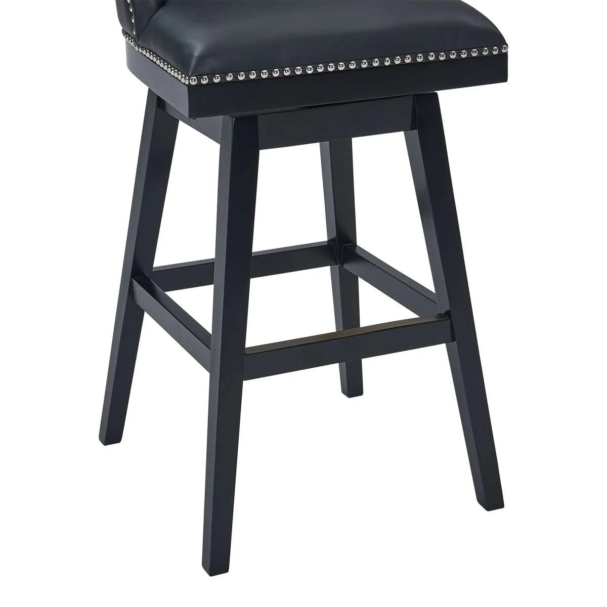 Journey 26" Counter Height Swivel Black Faux Leather and Black Wood Bar Stool By Armen Living - Image 6