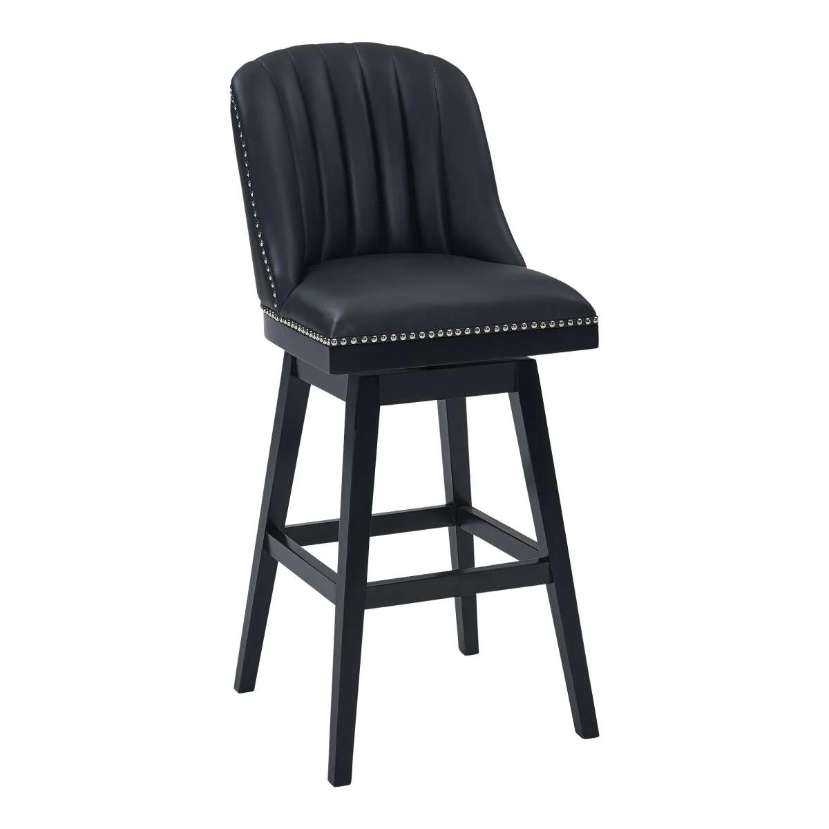 Journey 26" Counter Height Swivel Black Faux Leather and Black Wood Bar Stool By Armen Living - Image 8