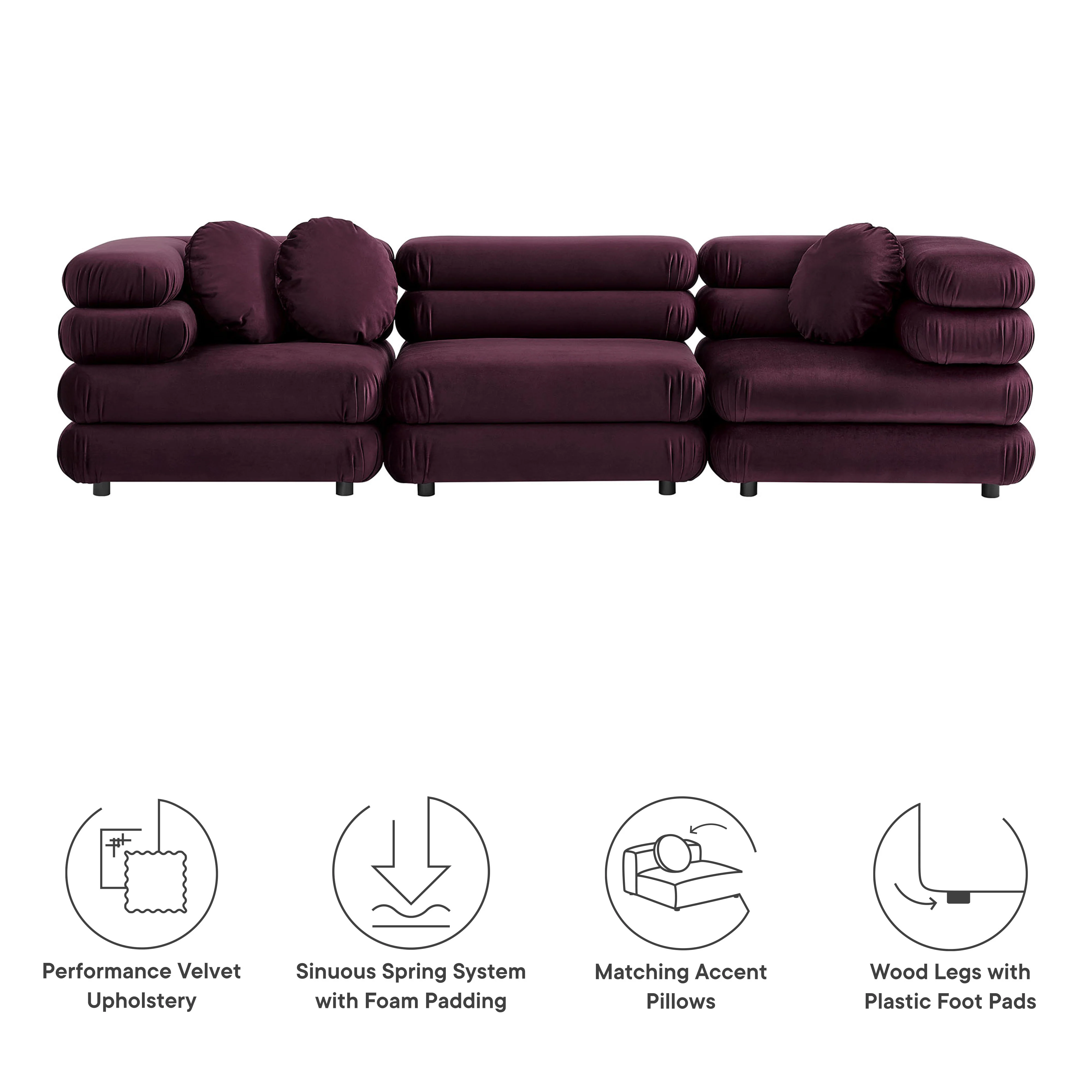 Jubilee 3-Piece Modular Performance Velvet Sectional Sofa by Modway - Image 14