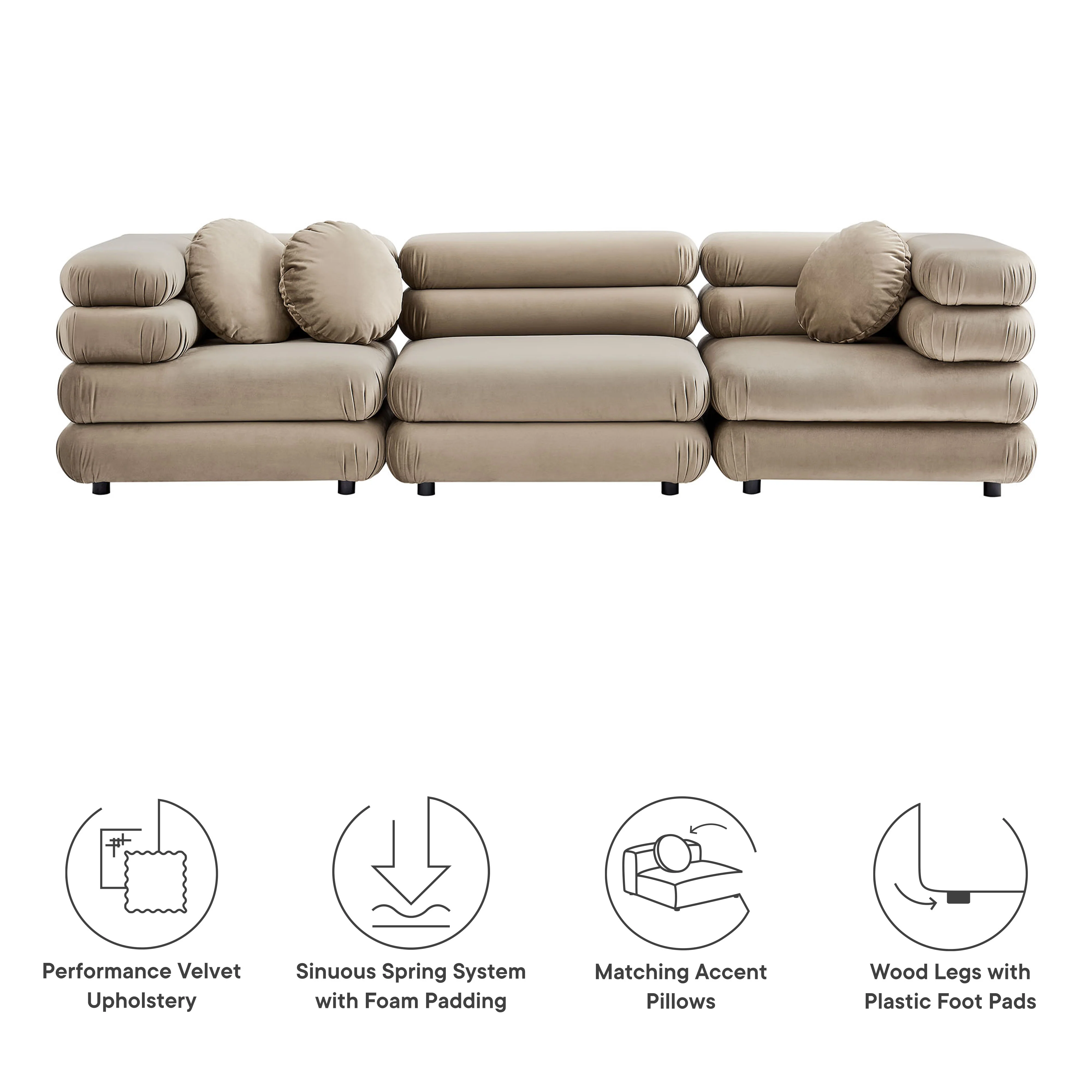 Jubilee 3-Piece Modular Performance Velvet Sectional Sofa by Modway - Image 21