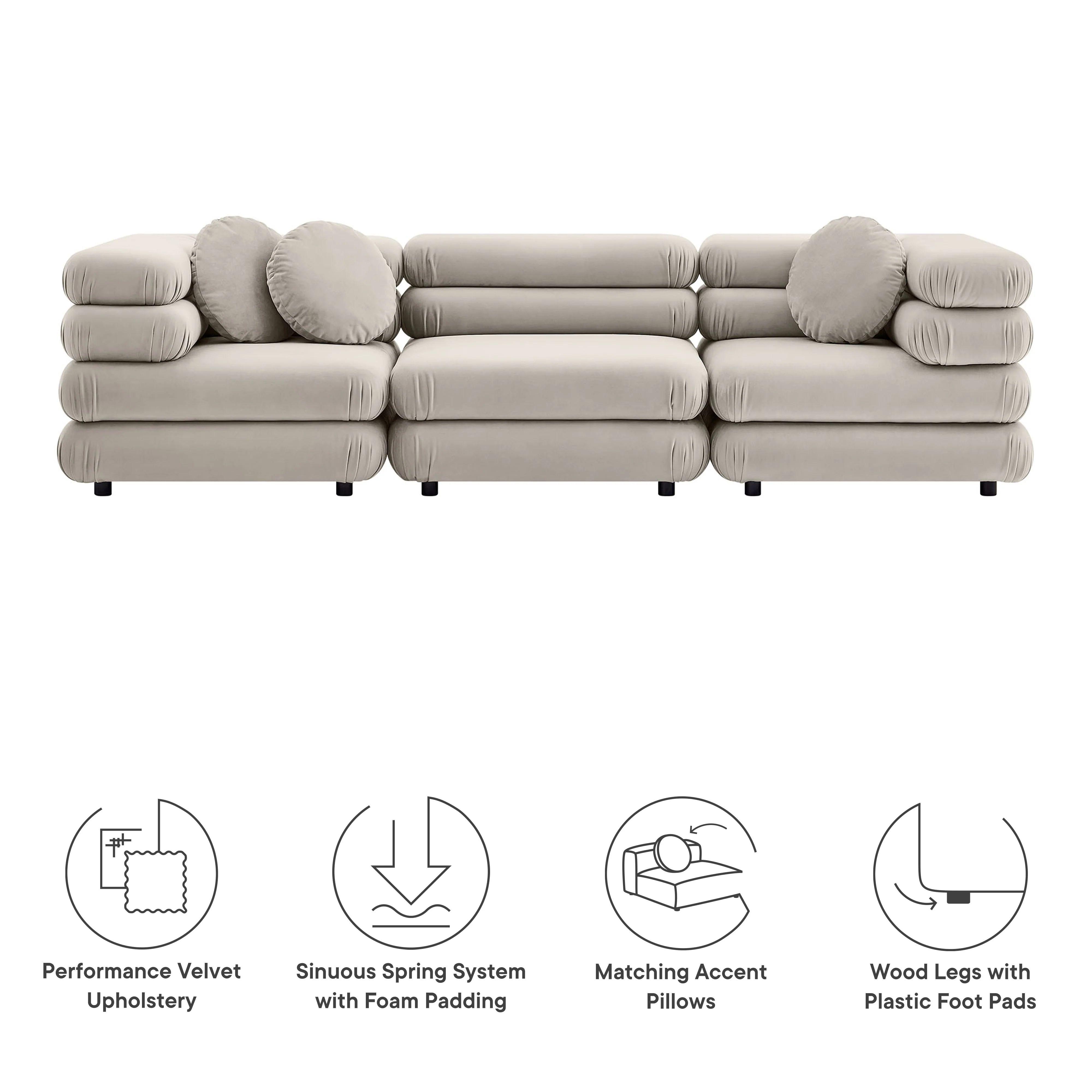Jubilee 3-Piece Modular Performance Velvet Sectional Sofa by Modway - Image 7
