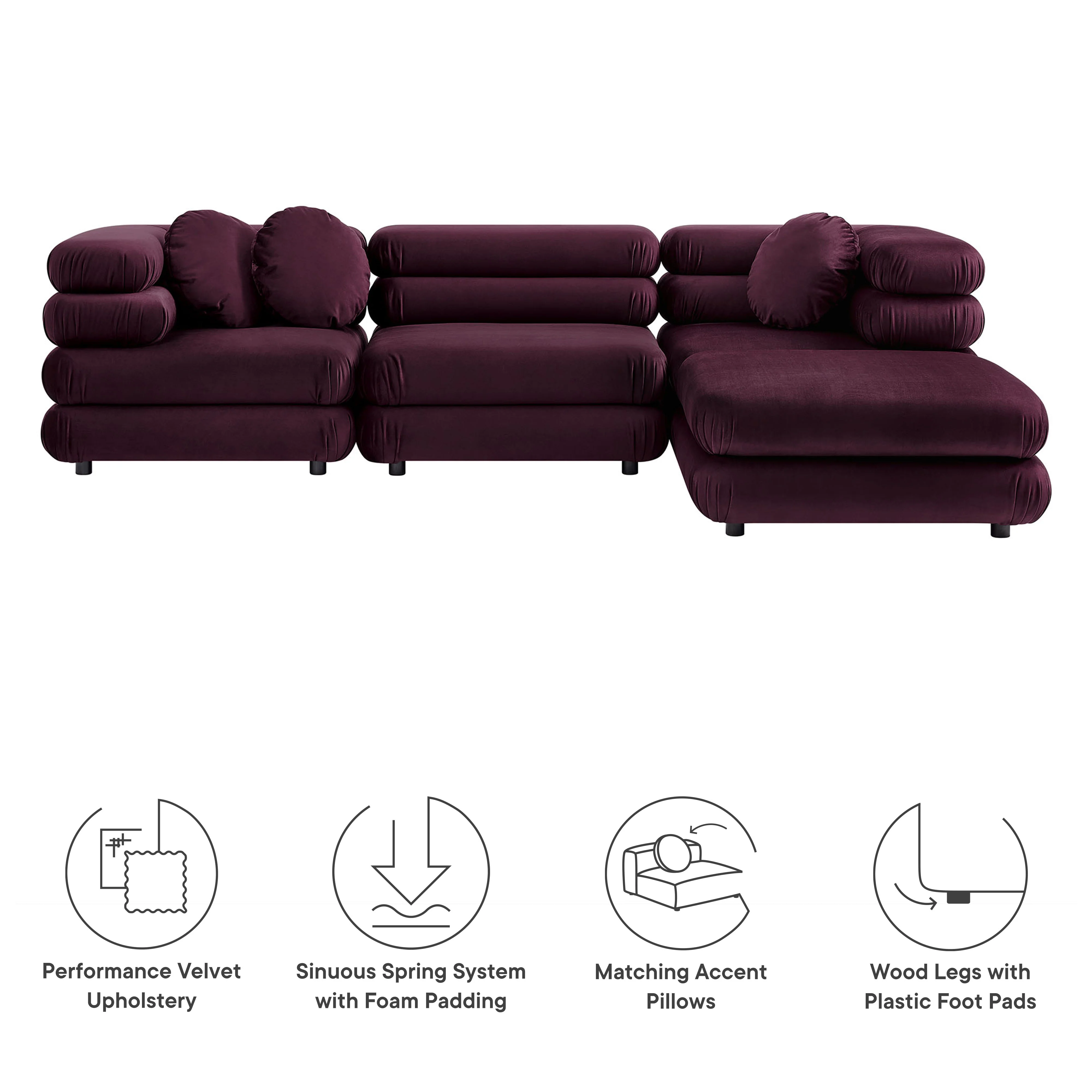 Jubilee 4-Piece Modular Performance Velvet Sectional Sofa by Modway - Image 15