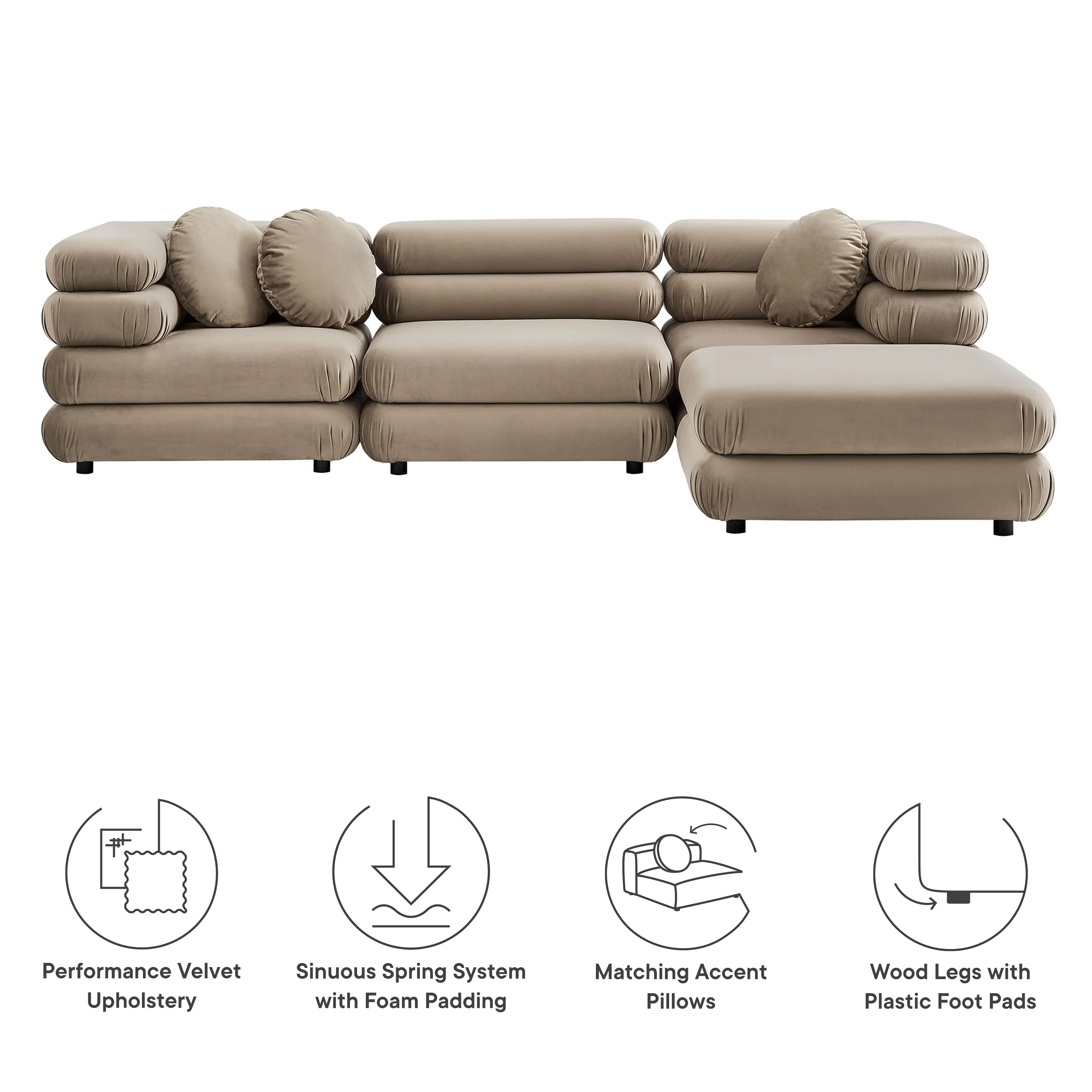 Jubilee 4-Piece Modular Performance Velvet Sectional Sofa by Modway - Image 23