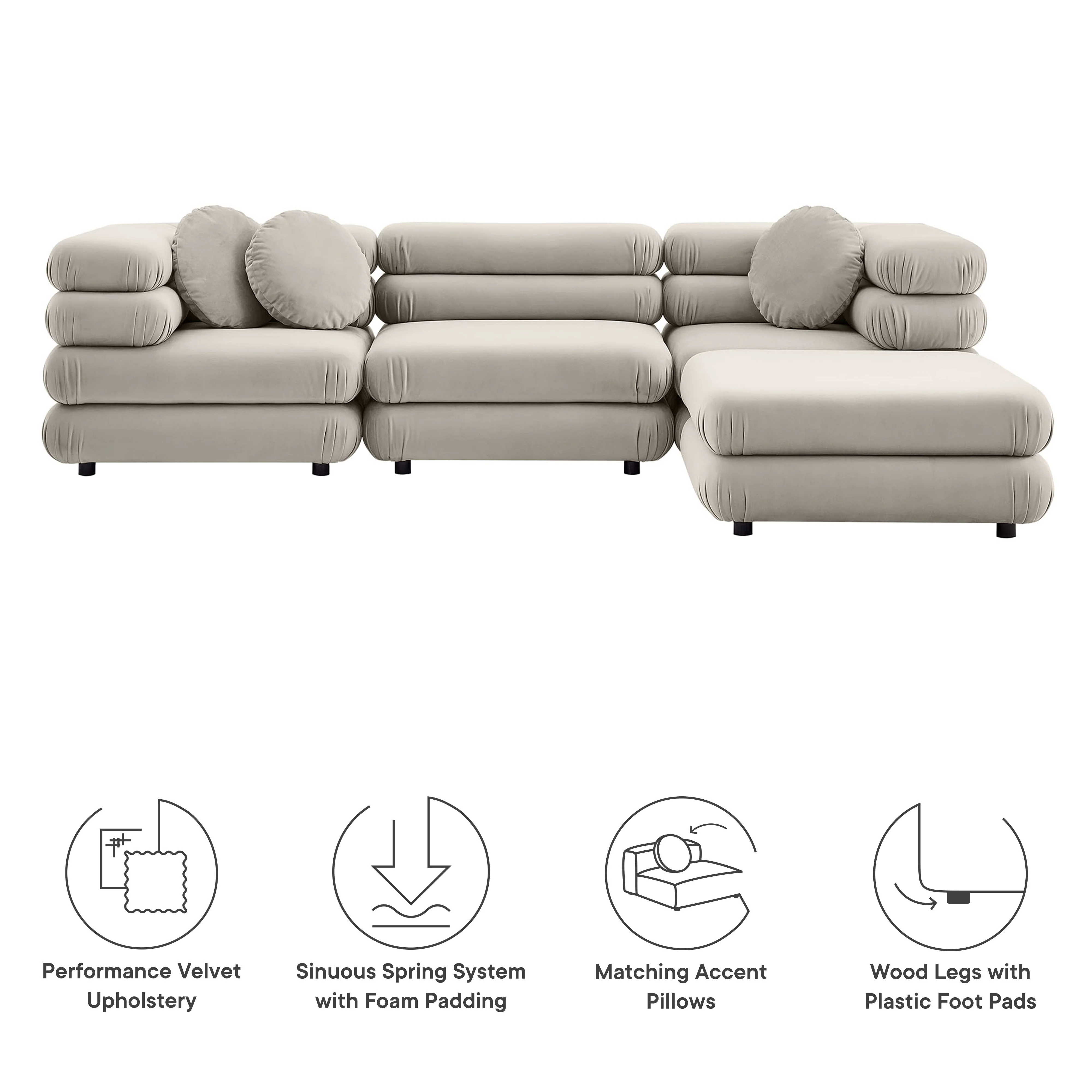 Jubilee 4-Piece Modular Performance Velvet Sectional Sofa by Modway - Image 7