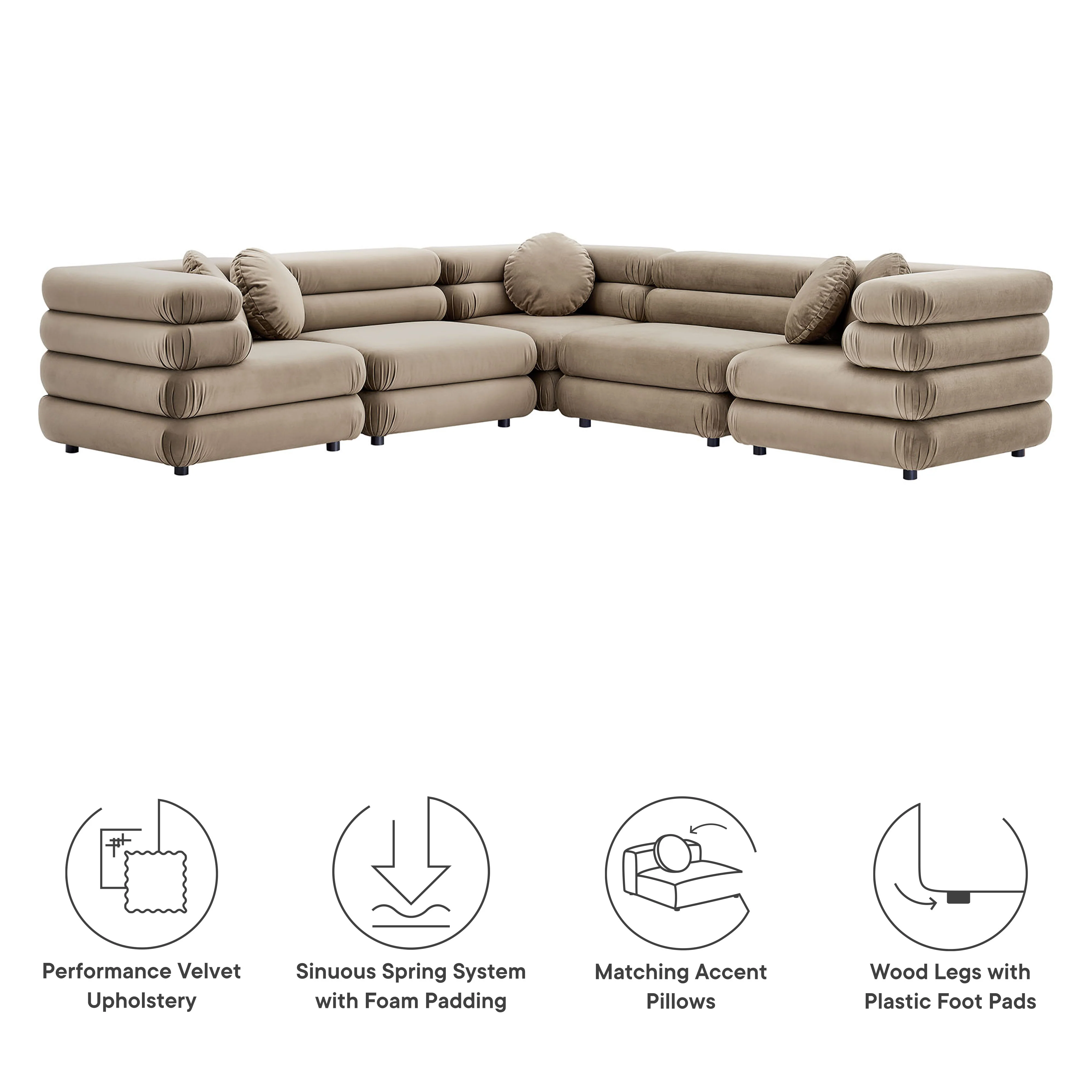 Jubilee 5-Piece Modular Performance Velvet Sectional Sofa by Modway - Image 21