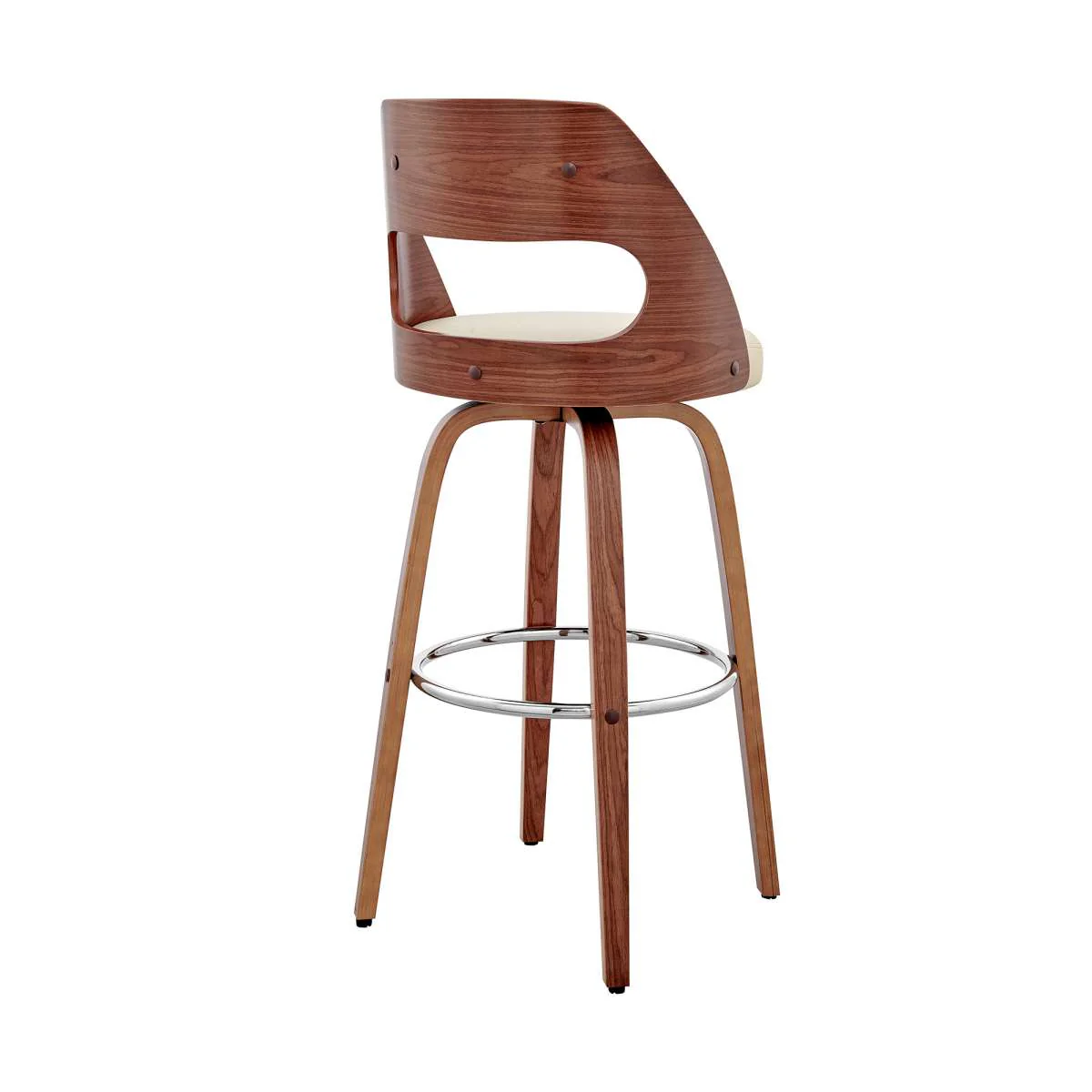 Julius 26" Cream Faux Leather and Walnut Wood Bar Stool By Armen Living - Image 3