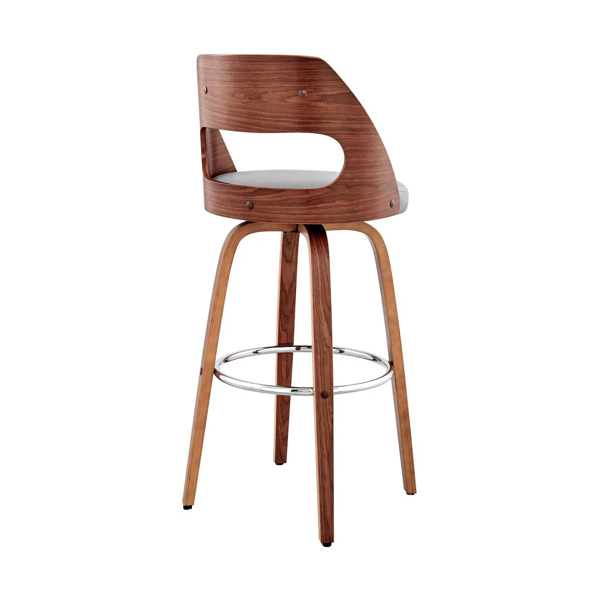 Julius 26" Gray Faux Leather and Walnut Wood Bar Stool By Armen Living - Image 3