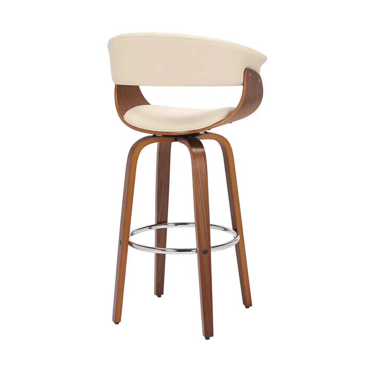 Julyssa 26" Counter Height Swivel Cream Faux Leather and Walnut Wood Bar Stool By Armen Living - Image 3