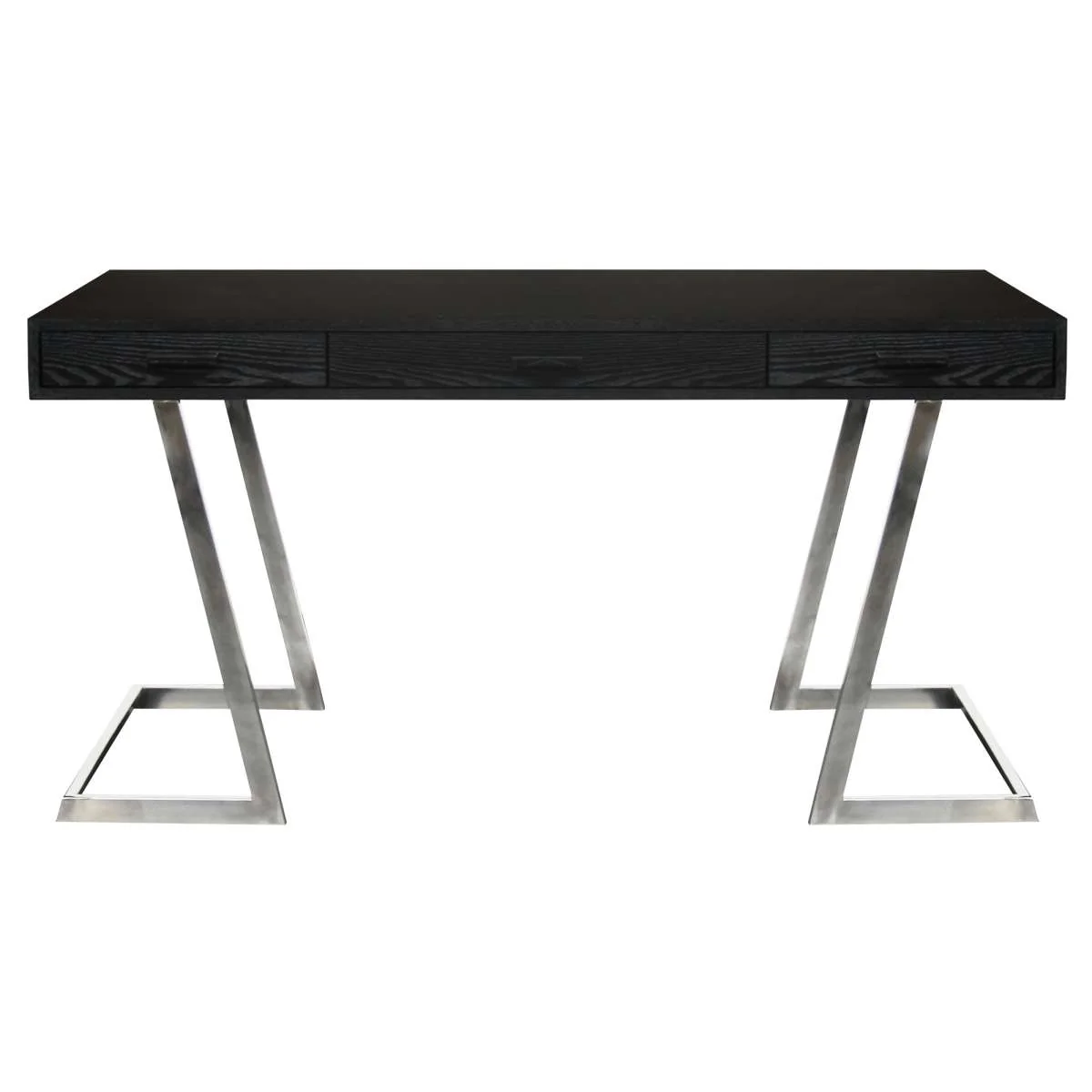 Juniper Contemporary Desk with Polished Stainless Steel Finish and Black Top By Armen Living - Image 2