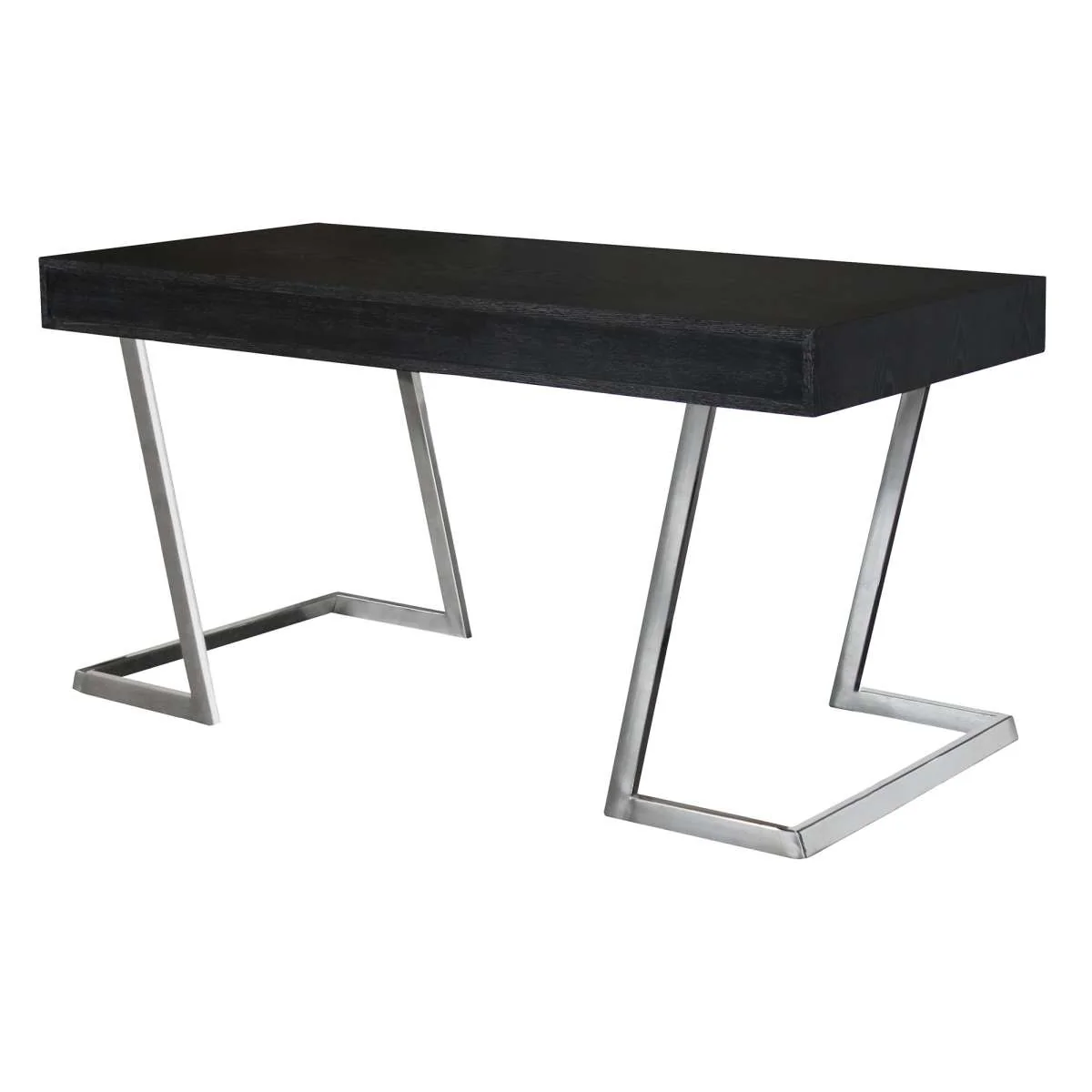 Juniper Contemporary Desk with Polished Stainless Steel Finish and Black Top By Armen Living - Image 3