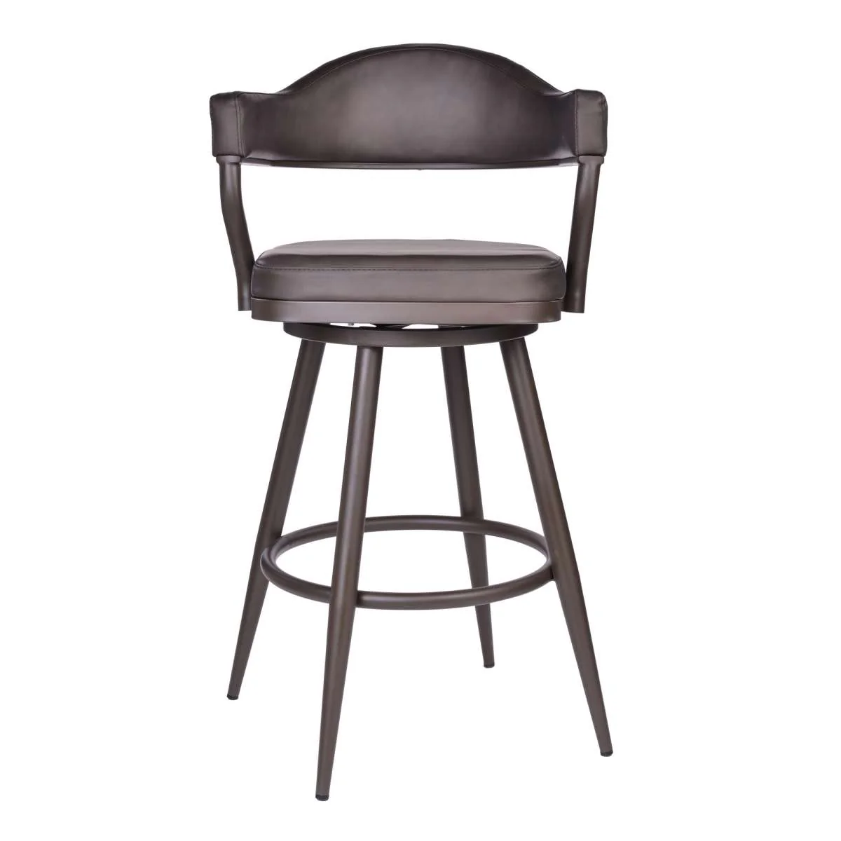 Justin 26" Counter Height Swivel Vintage Brown Faux Leather Bar Stool with Brown Metal Legs By Armen Living - Image 2